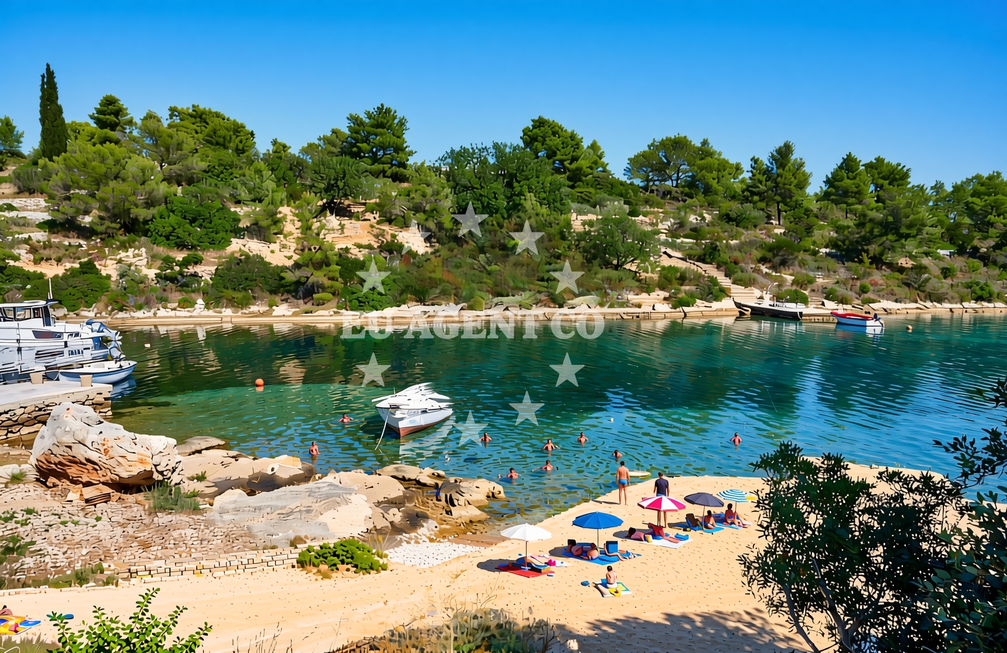 Shoreline and swimming area at Maslinica, Nečujam (Šolta) Beach in Maslinica