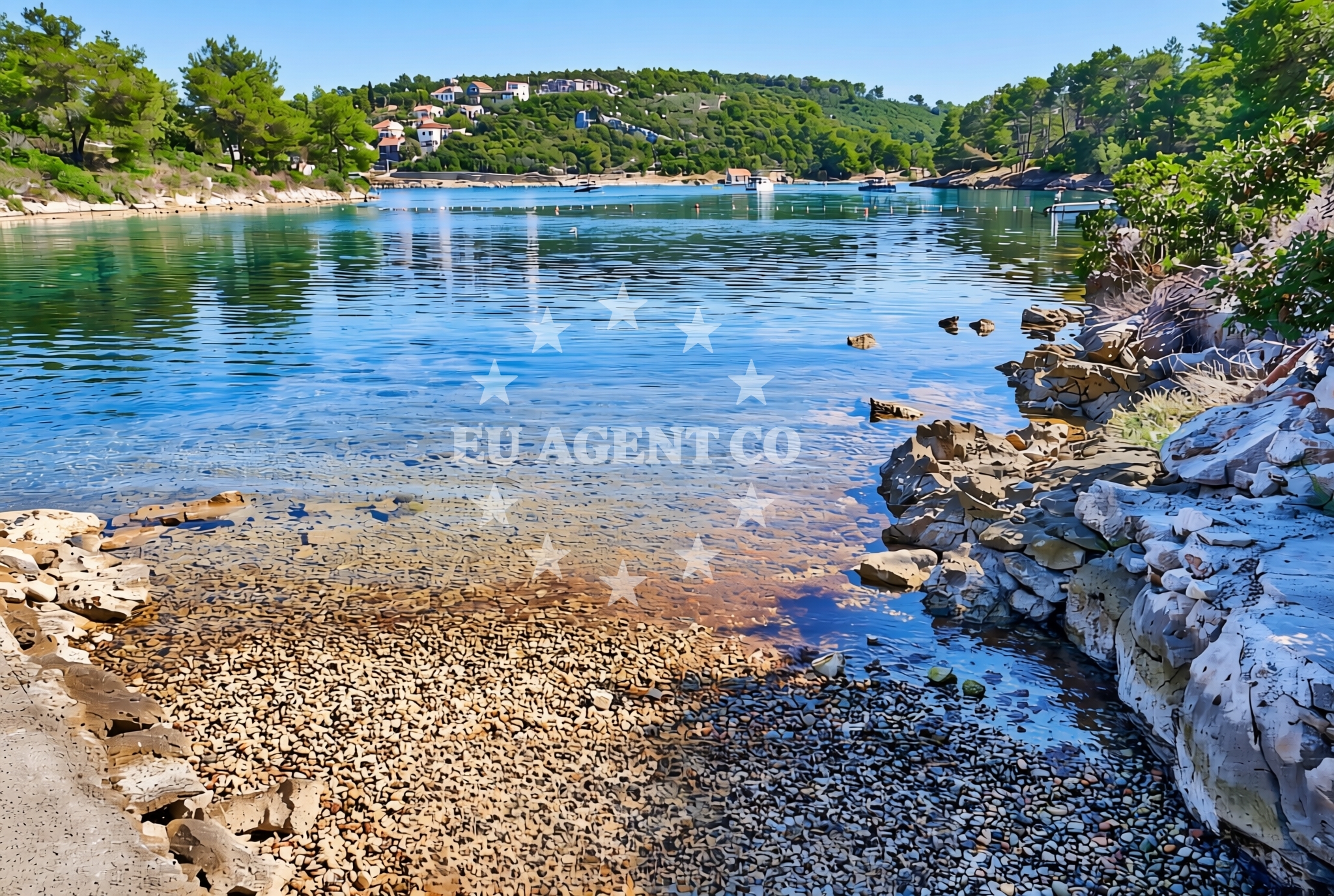Sea and coastal view of Maslinica, Nečujam (Šolta) Beach in Maslinica