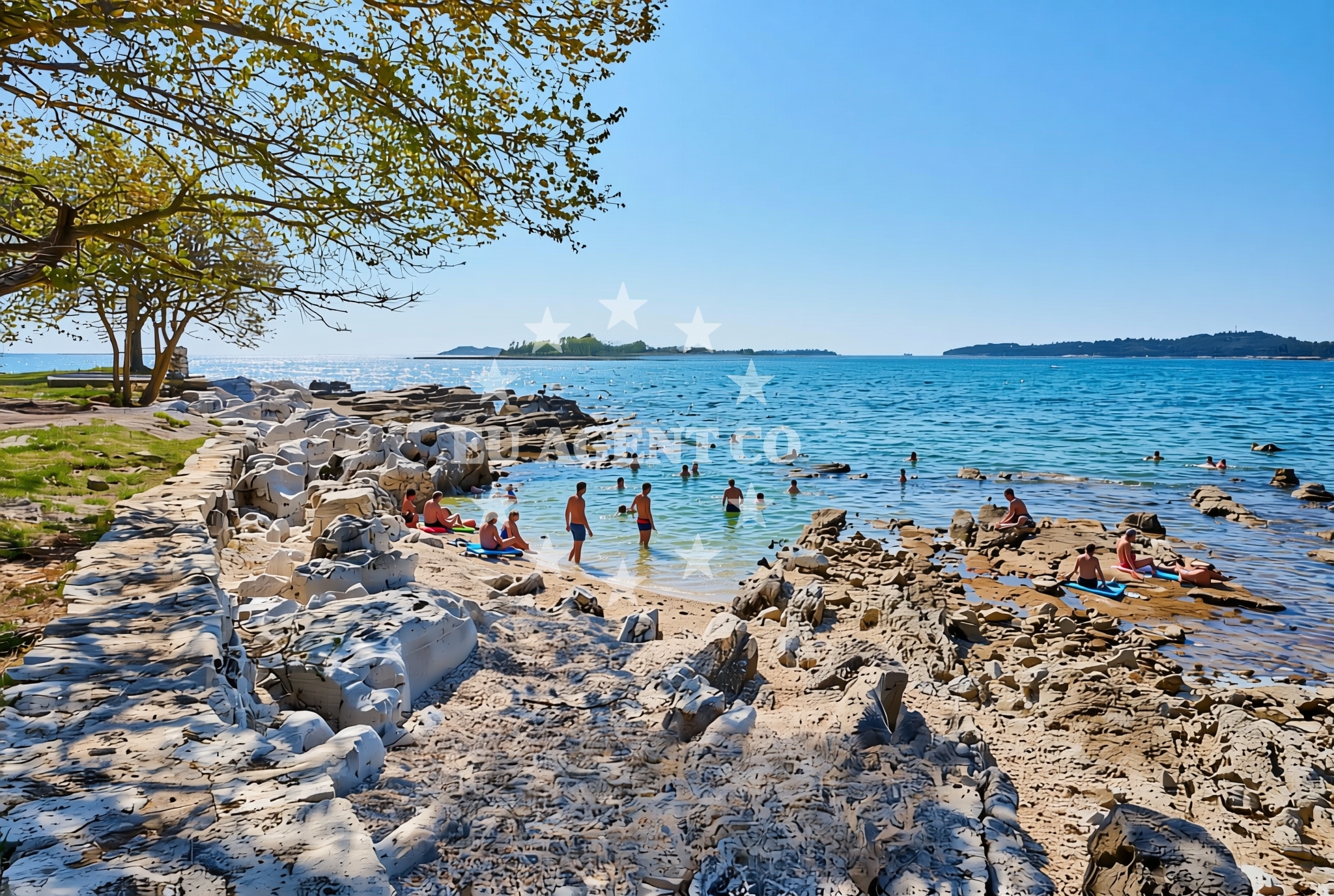 Shoreline and swimming area at Mavar (dog beach), Rovinj Beach in Mavar (plaža za pse)