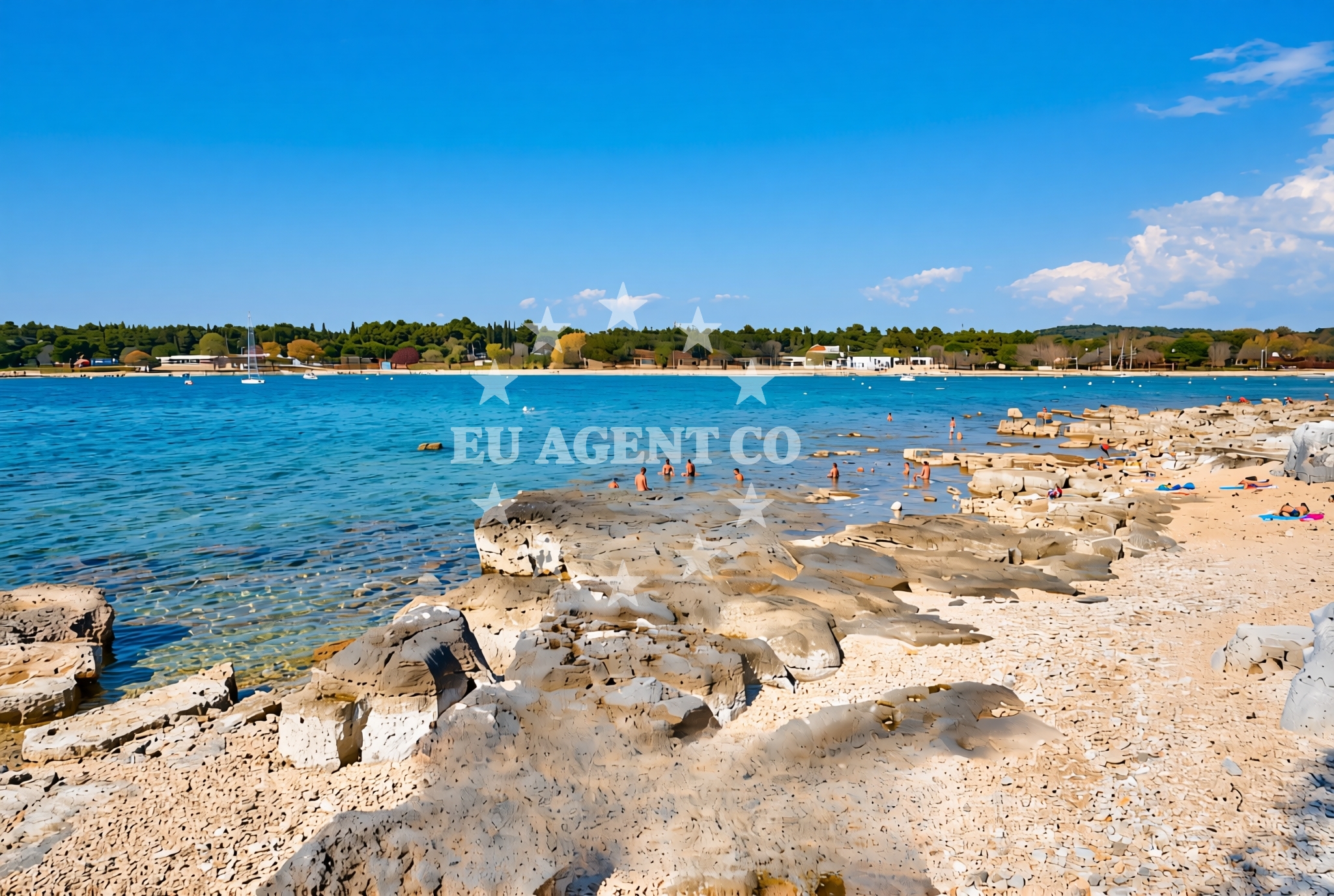 Sea and coastal view of Mavar (dog beach), Rovinj Beach in Mavar (plaža za pse)