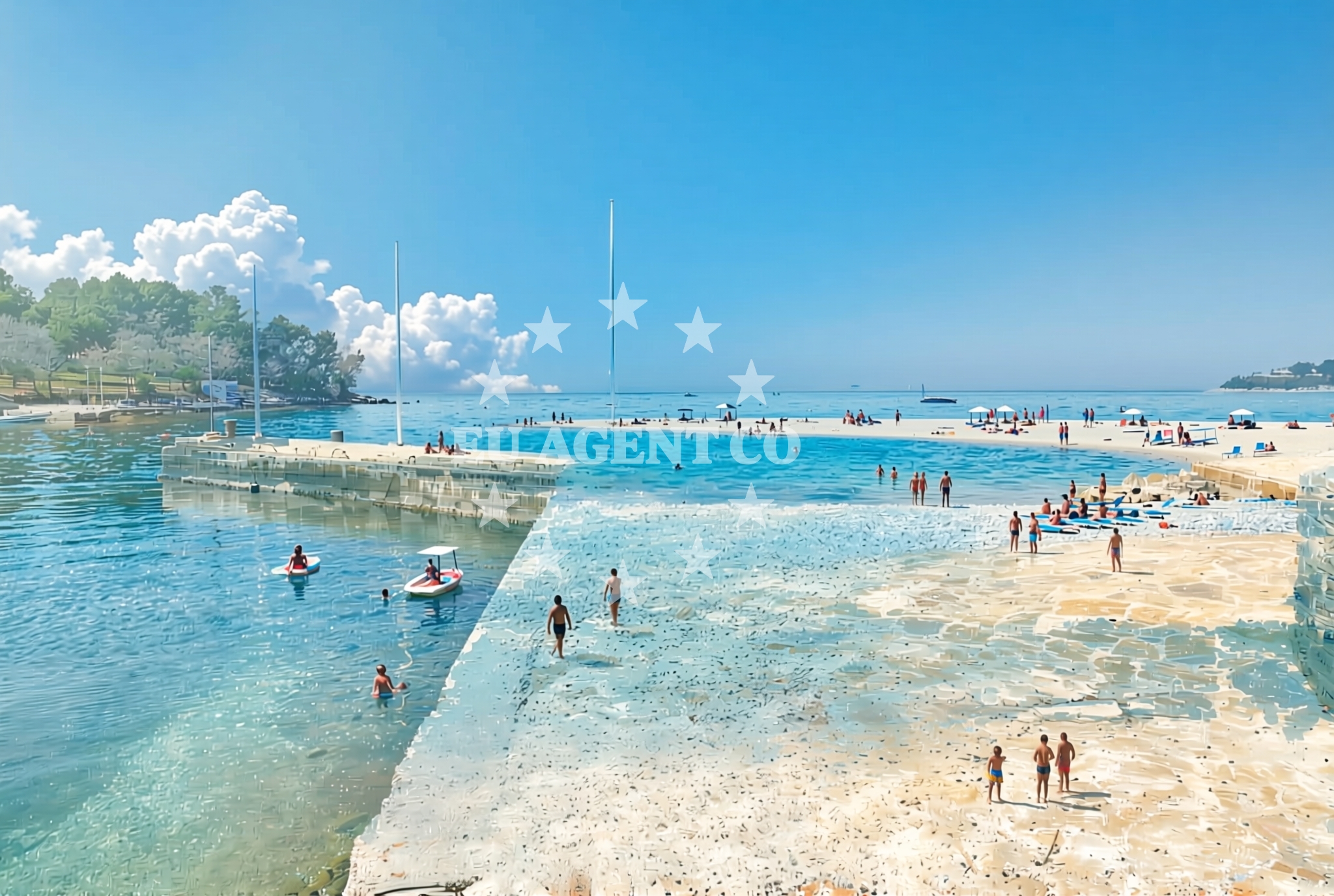 Sea and coastal view of Mediteran, Poreč Beach in Mediteran