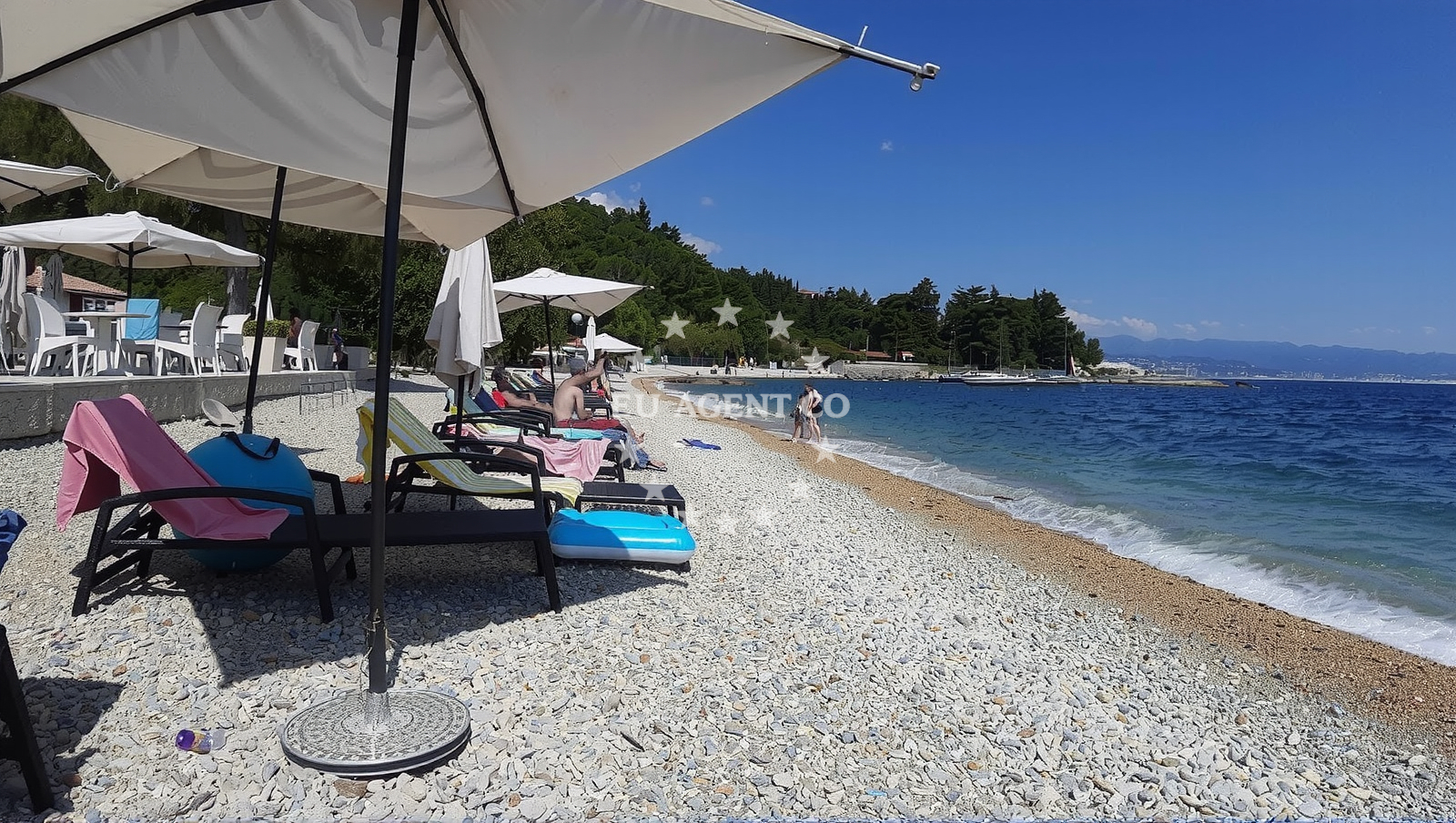 Shoreline and swimming area at Medveja beach in , Lovran