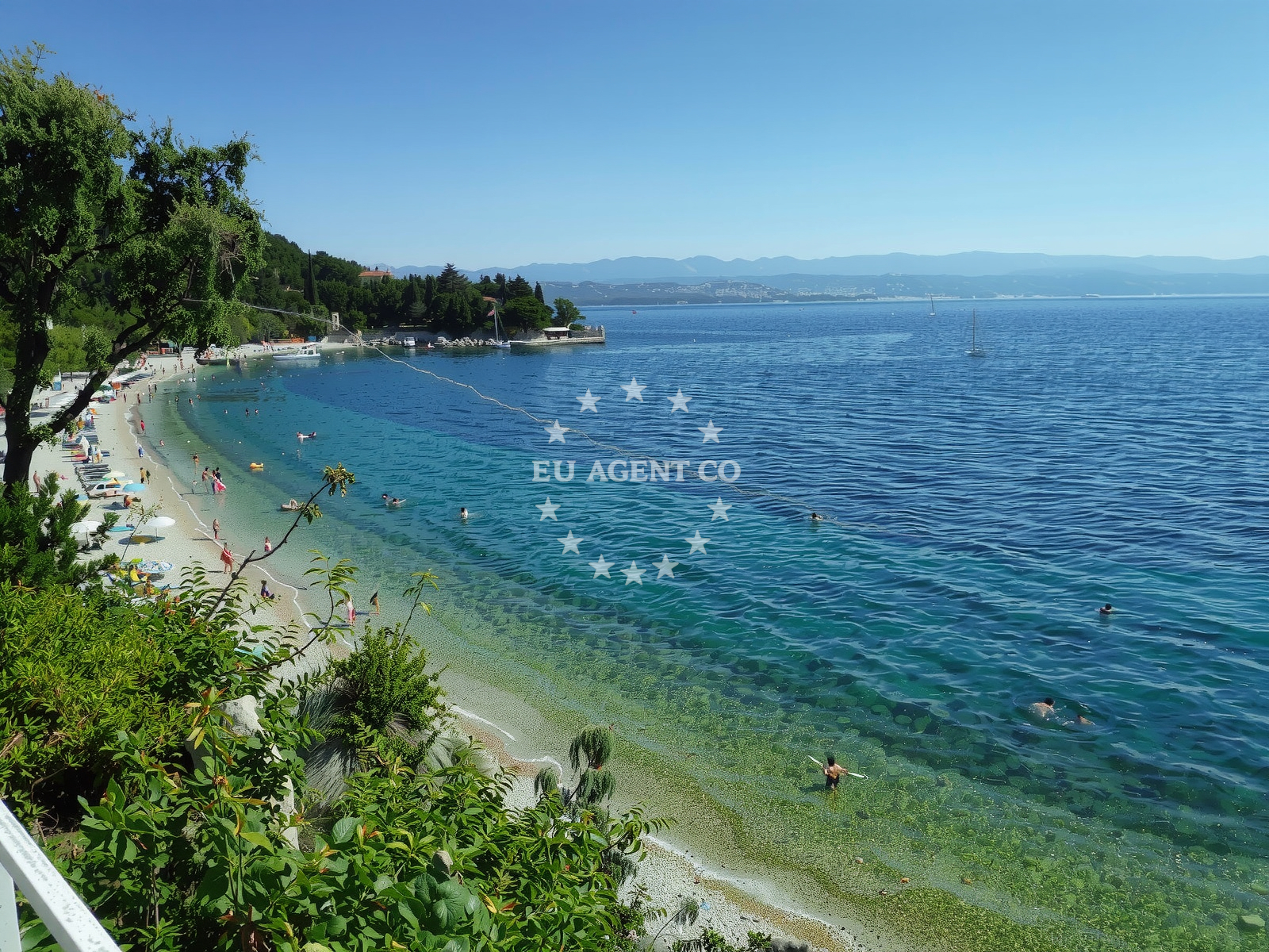 Sea and coastal view of Medveja beach in , Lovran
