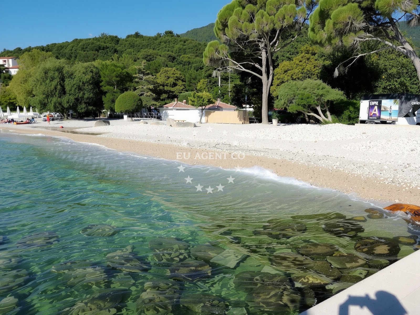 Beach facilities and surroundings at Medveja beach in , Lovran