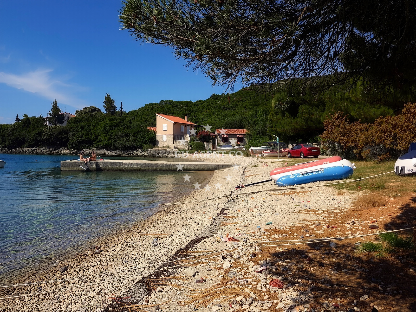 Beach facilities and surroundings at Merascica beach in Stivan, Štivan