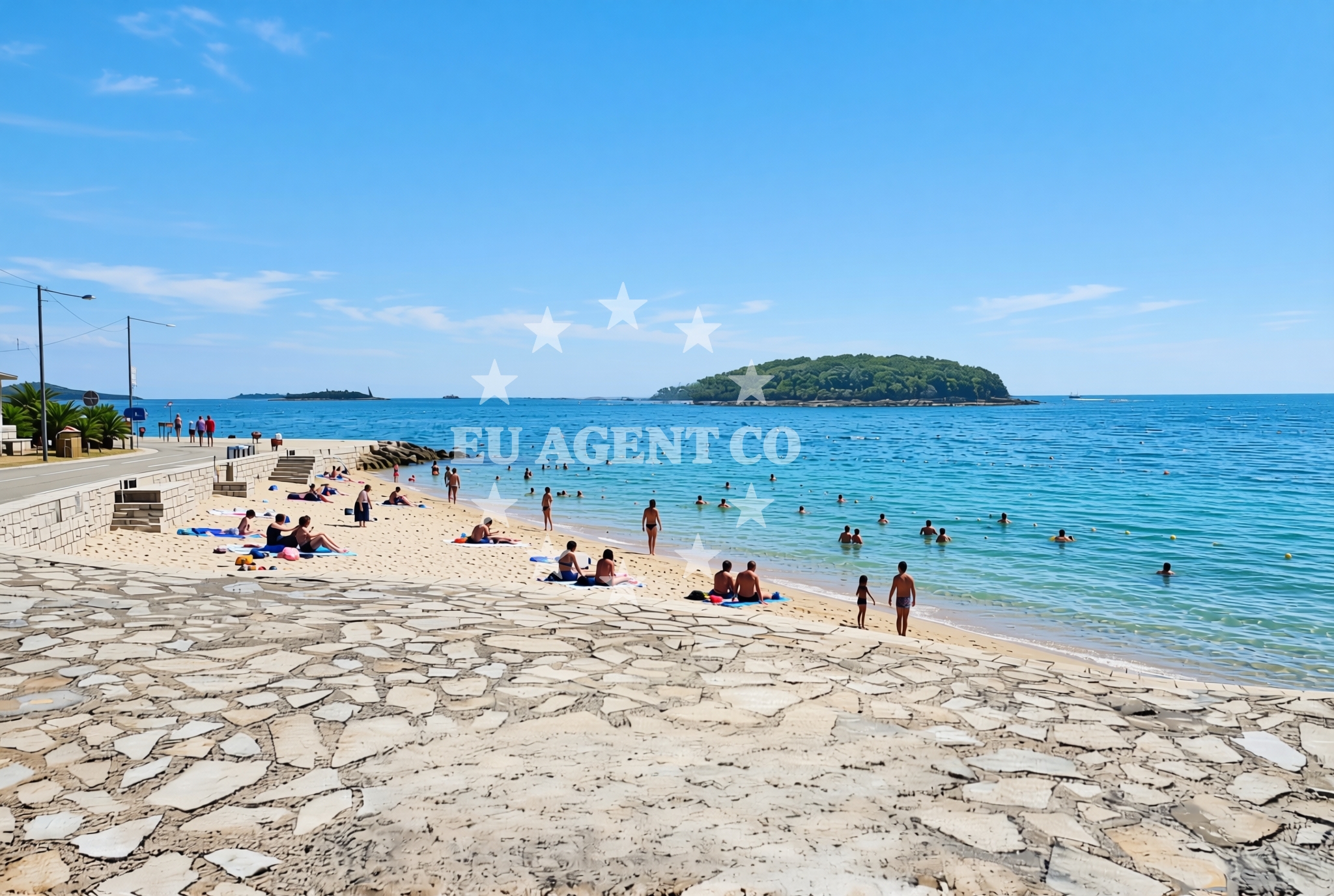 Sea and coastal view of Mićelov rt, Vrsar Beach in Mićelov rt