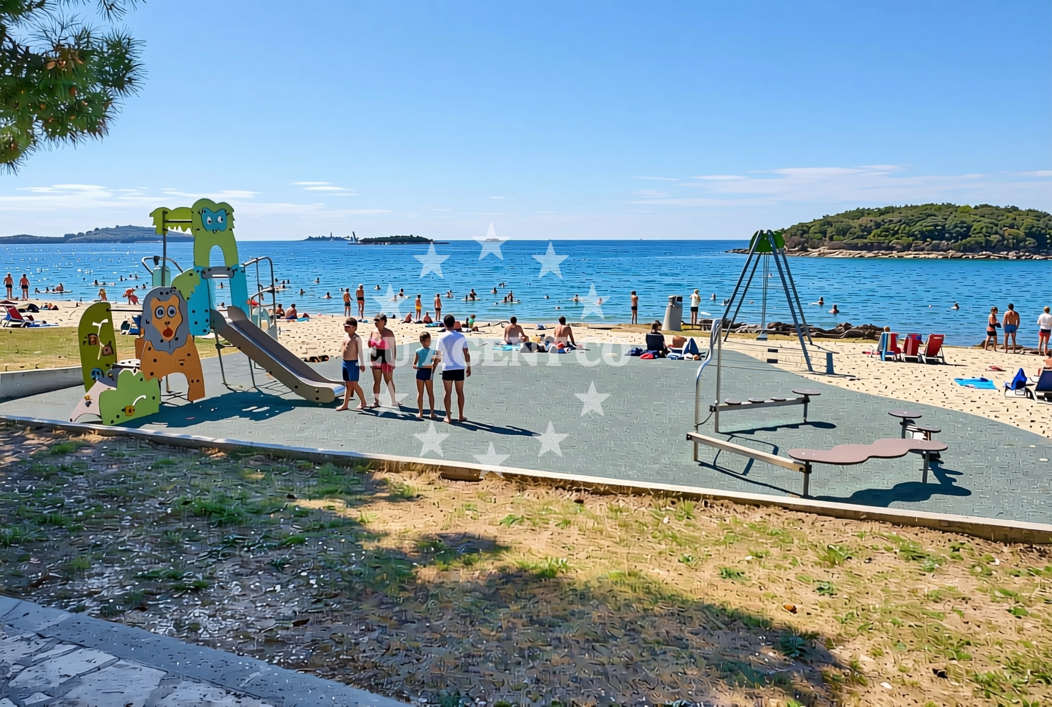 Beach facilities and surroundings at Mićelov rt, Vrsar Beach in Mićelov rt
