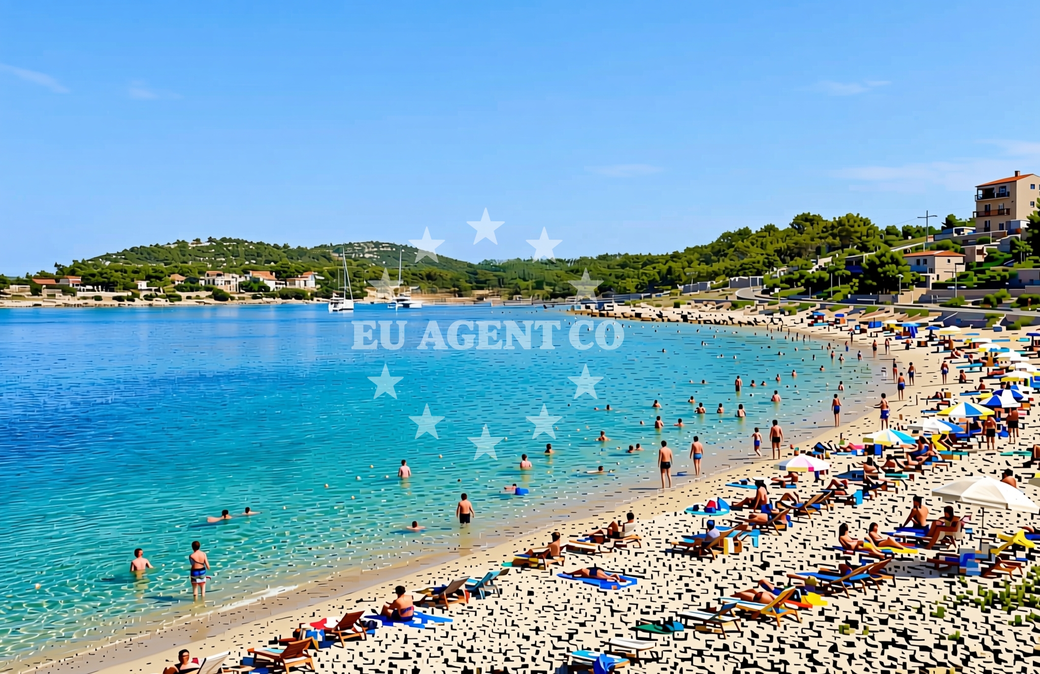 Beach facilities and surroundings at Mikavica, Žirje (Žirje) Beach in Mikavica