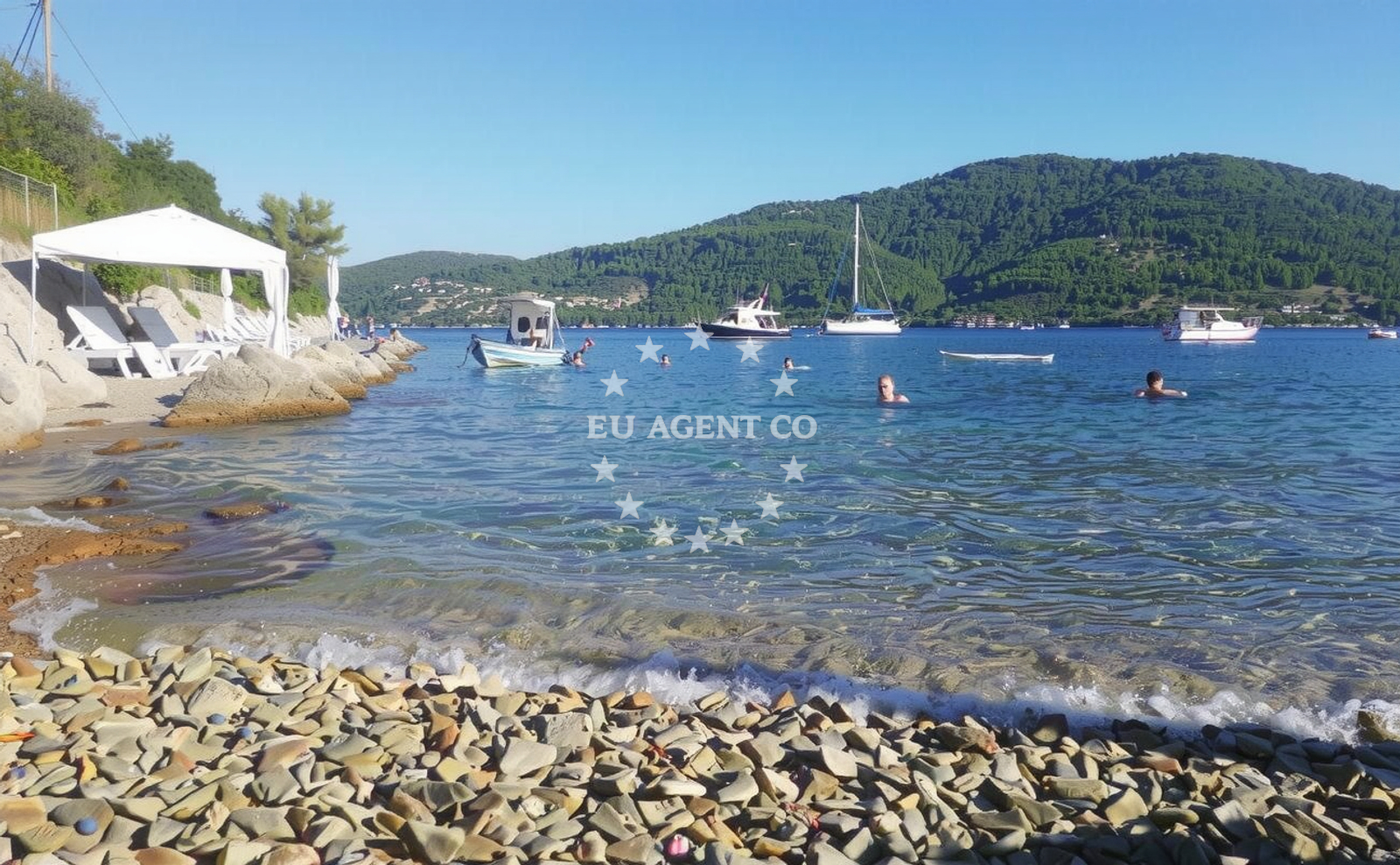 Sea and coastal view of Mikulina Luka beach in , Vela Luka