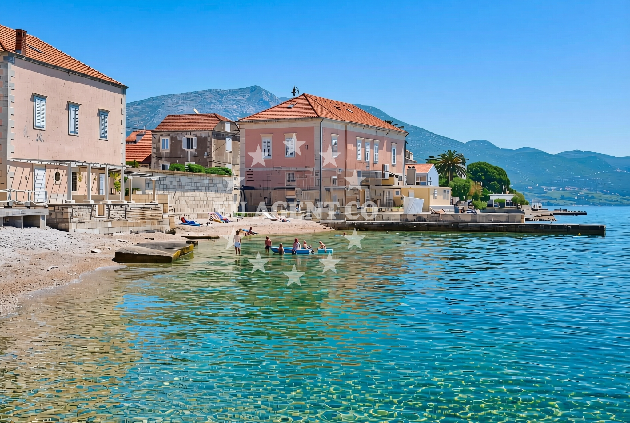 Sea and coastal view of Mimbelli, Orebić Beach in Mimbelli