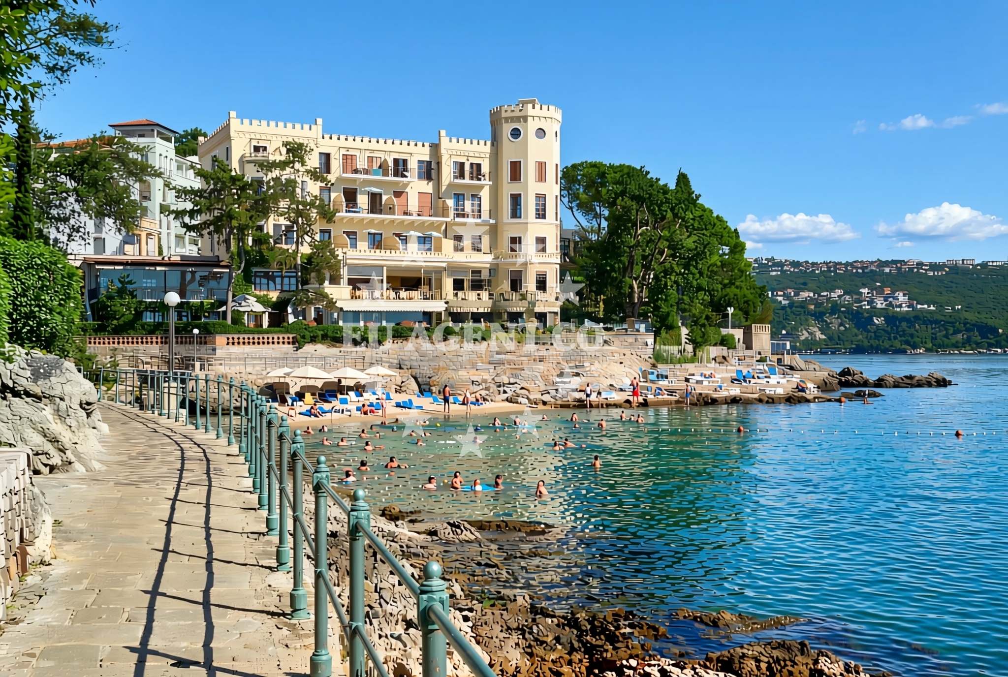 Shoreline and swimming area at Miramar, Opatija Beach in Miramar