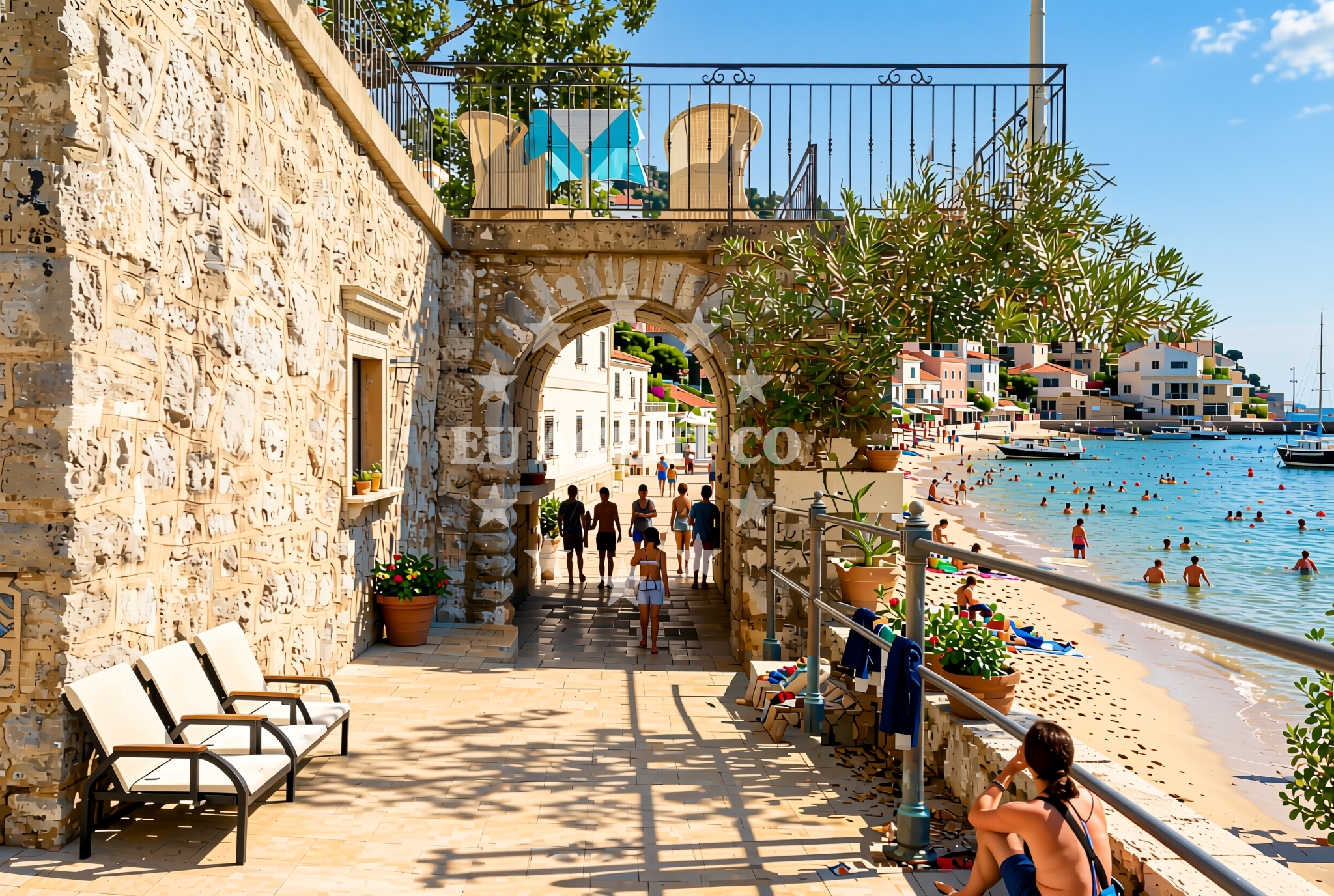 Beach facilities and surroundings at Miramar, Opatija Beach in Miramar