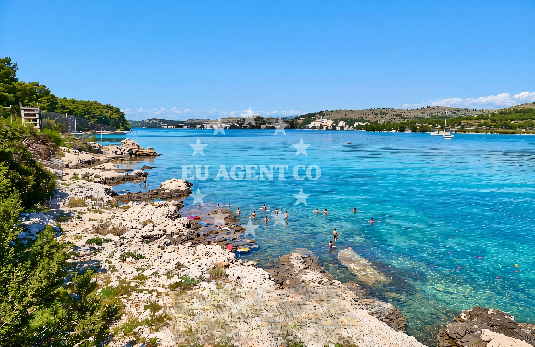 Sea and coastal view of Mirine, Grebaštica Beach in Mirine