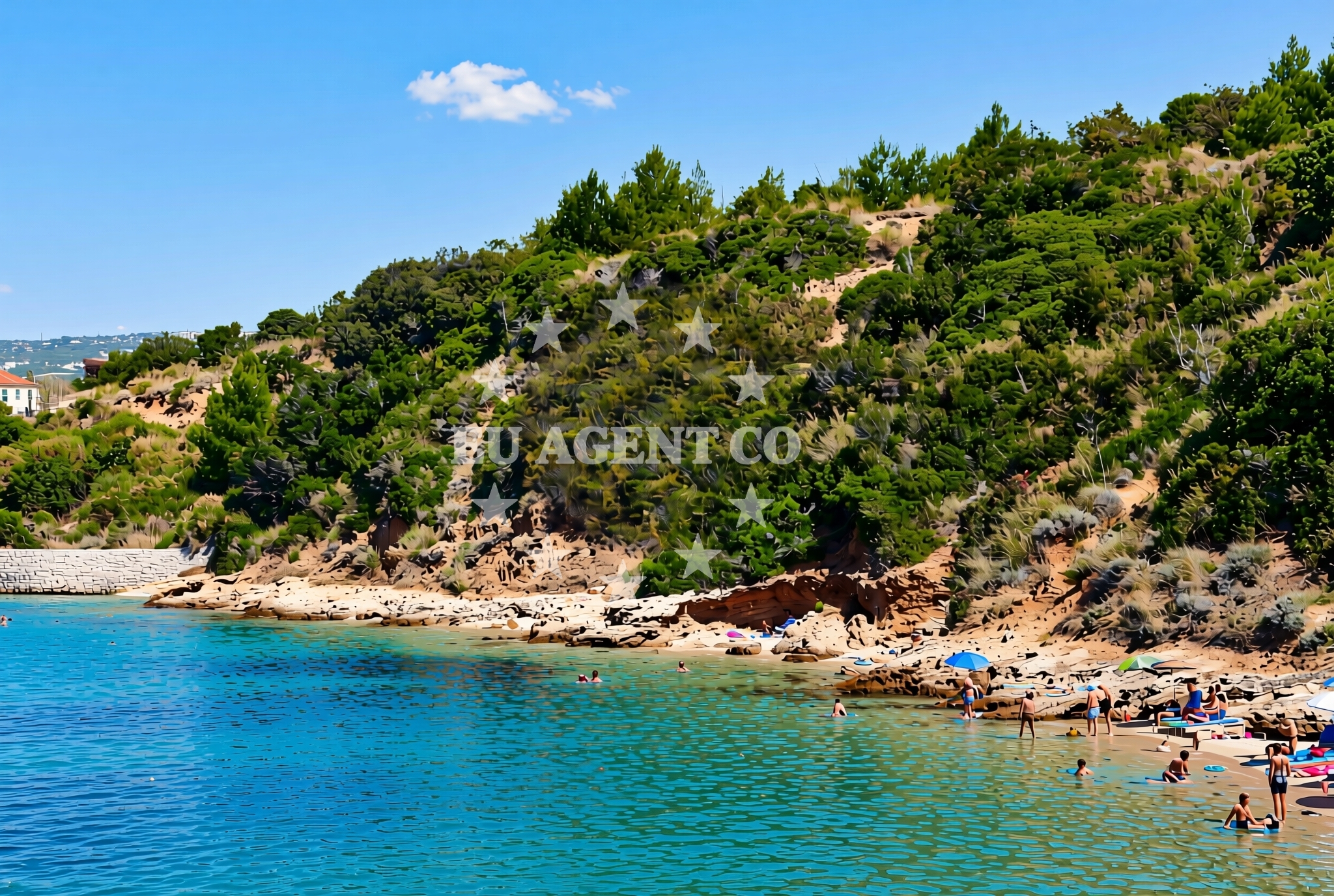 Shoreline and swimming area at Mirine jug 1, Barbat na Rabu (Rab) Beach in Mirine jug 1