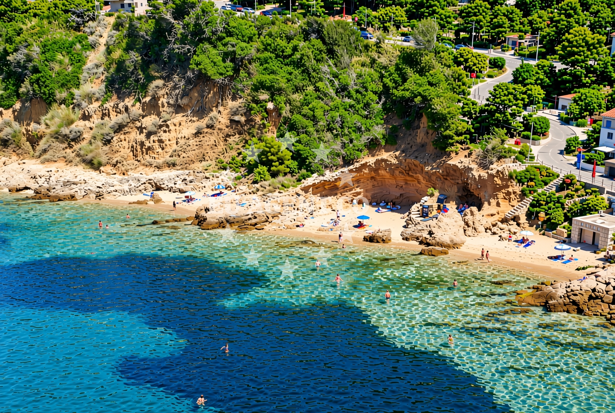 Beach facilities and surroundings at Mirine jug 1, Barbat na Rabu (Rab) Beach in Mirine jug 1