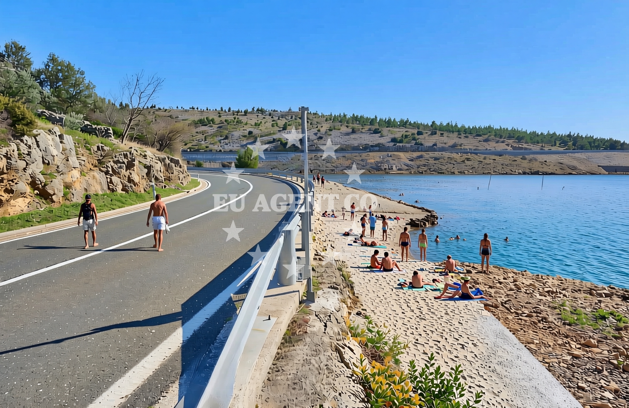 Shoreline and swimming area at Modrič, Rovanjska Beach in Modrič