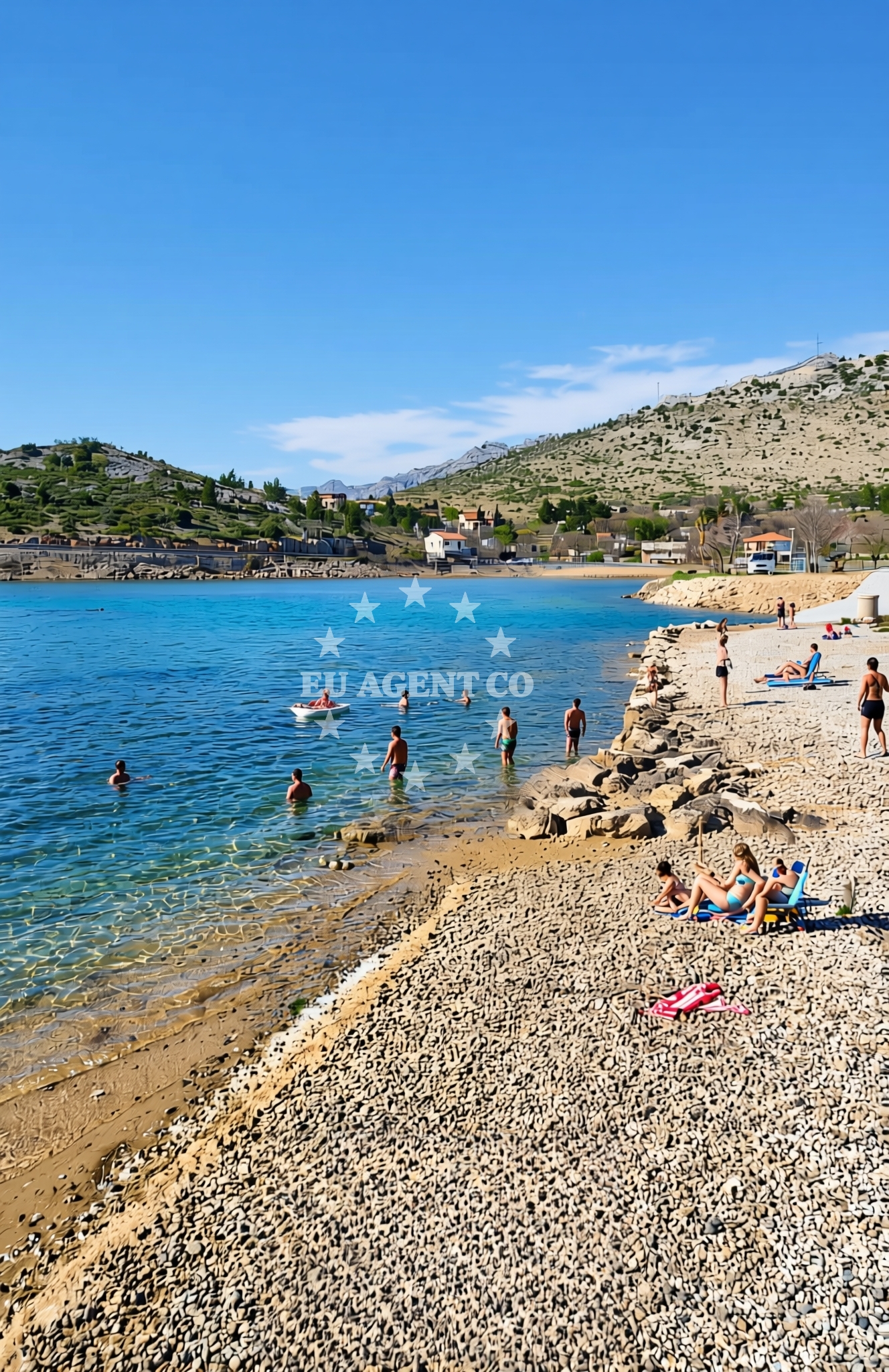 Sea and coastal view of Modrič, Rovanjska Beach in Modrič