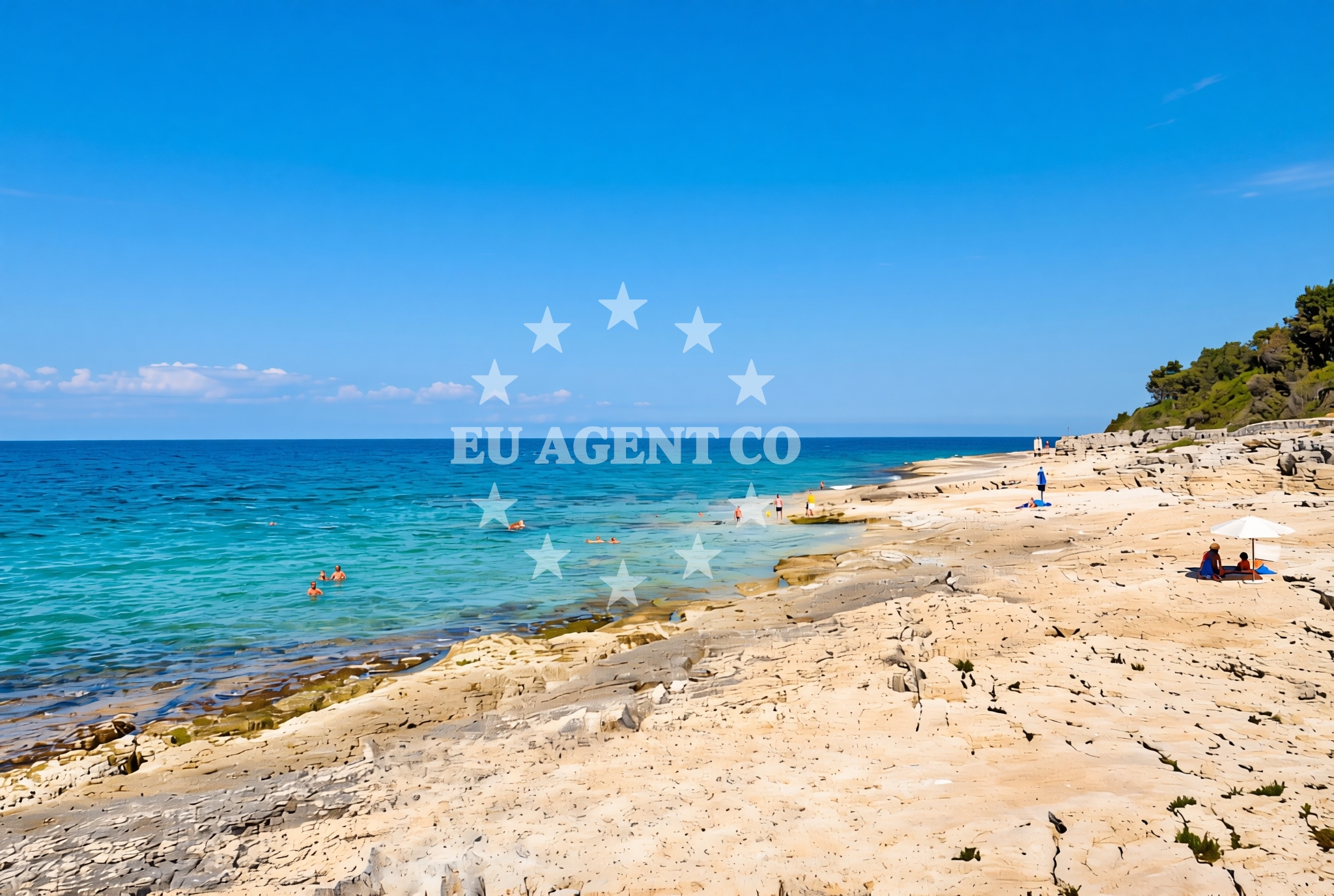 Shoreline and swimming area at Monsena (dog beach), Rovinj Beach in Monsena (plaža za pse)