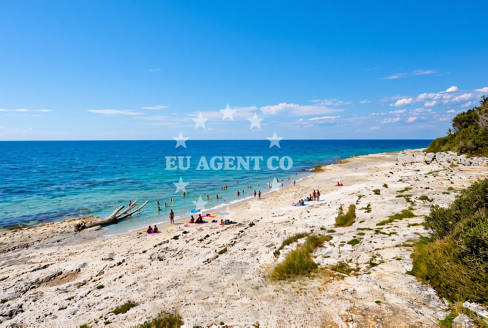 Sea and coastal view of Monsena (dog beach), Rovinj Beach in Monsena (plaža za pse)