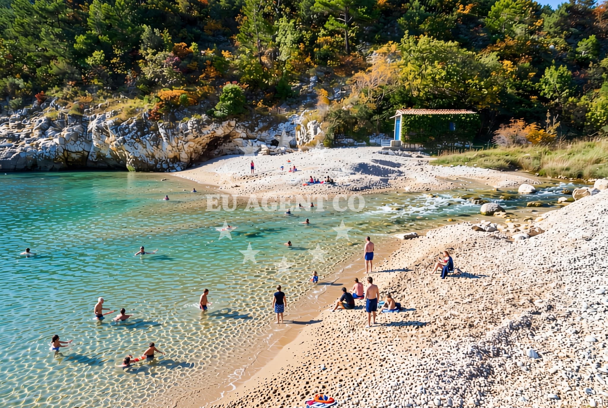 Sea and coastal view of Mošćenice: beaches and coves (1) in Mošćenice