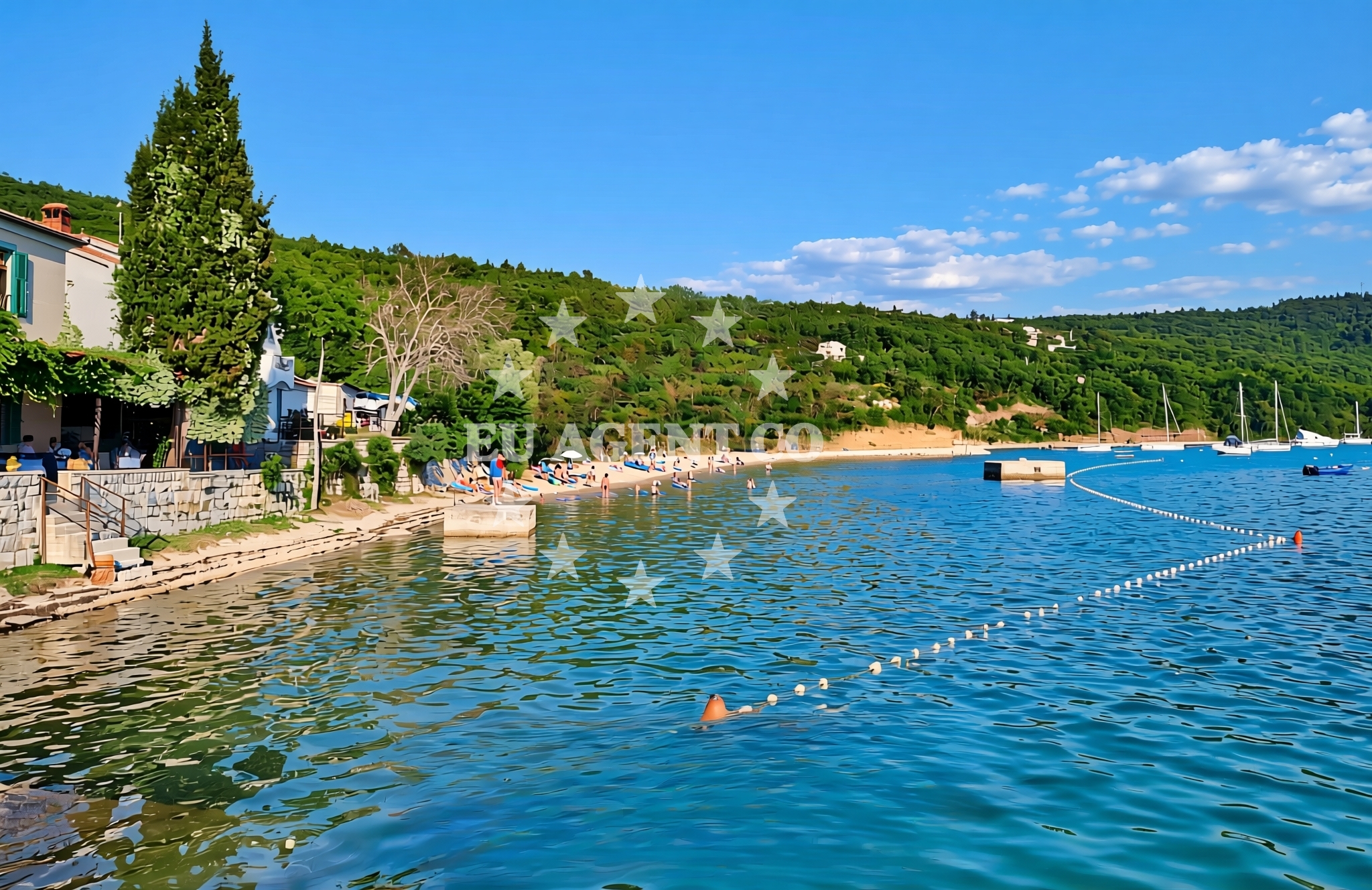 Shoreline and swimming area at Most-Raša: beaches and coves in Most-Raša