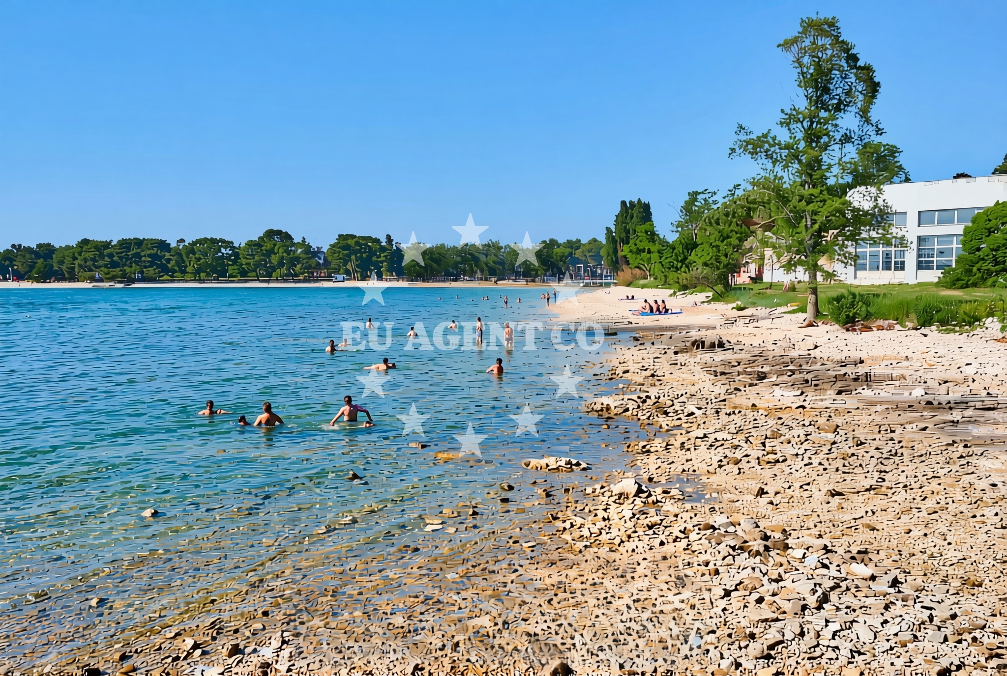 Sea and coastal view of Most, Valbandon Beach in Most