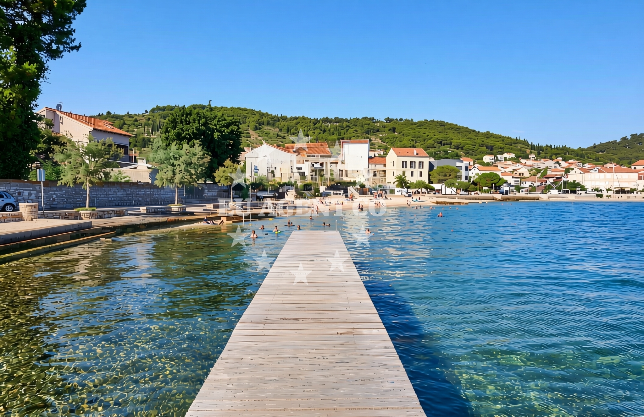 Shoreline and swimming area at Mul, Preko (Ugljan) Beach in Mul