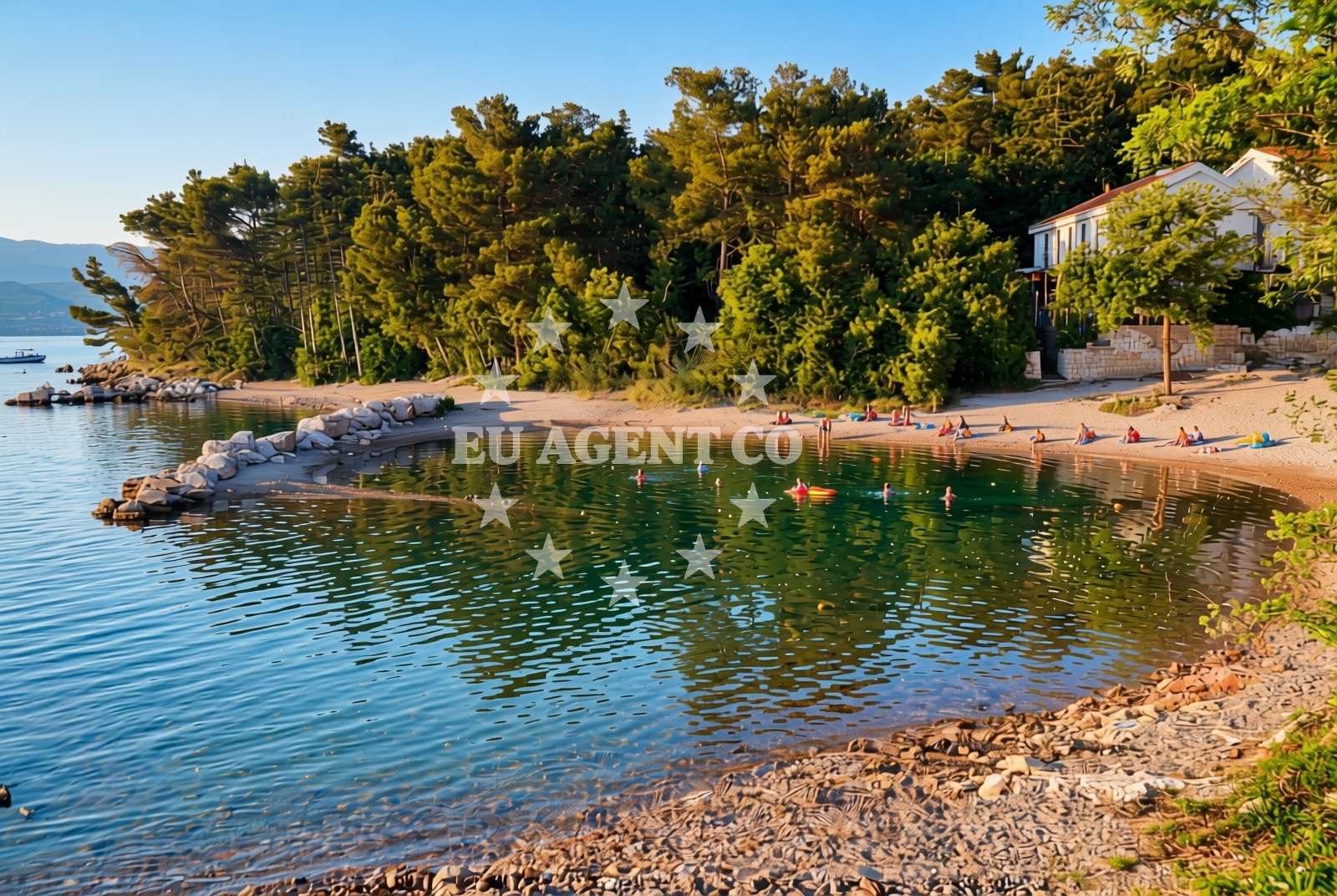 Shoreline and swimming area at Mul, Soline (Dobrinj) (Krk) Beach in Mul