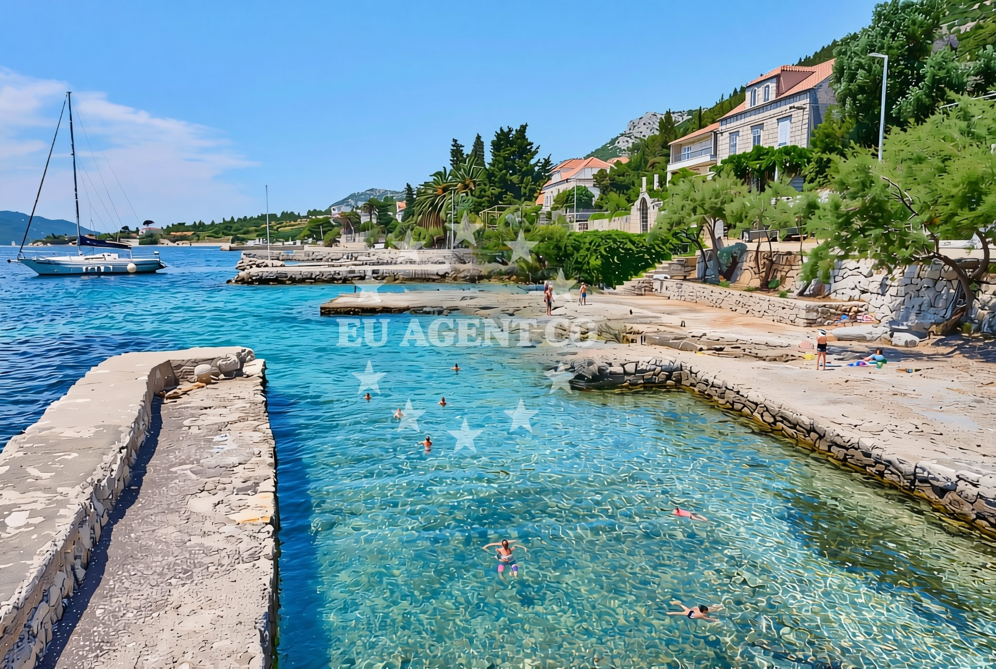 Shoreline and swimming area at Mulići, Kučište Beach in Mulići