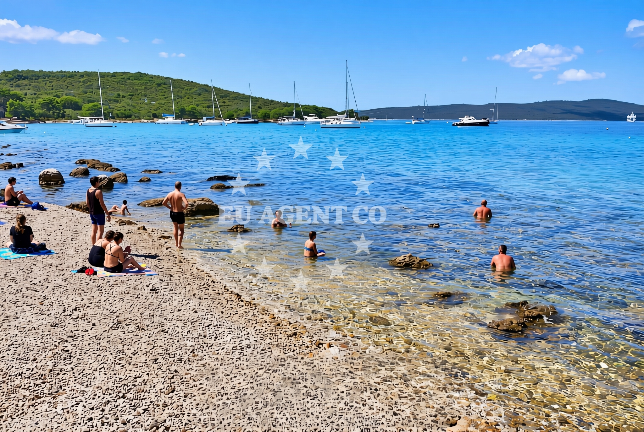 Beach facilities and surroundings at Muline jug, Ugljan (Ugljan) Beach in Muline jug