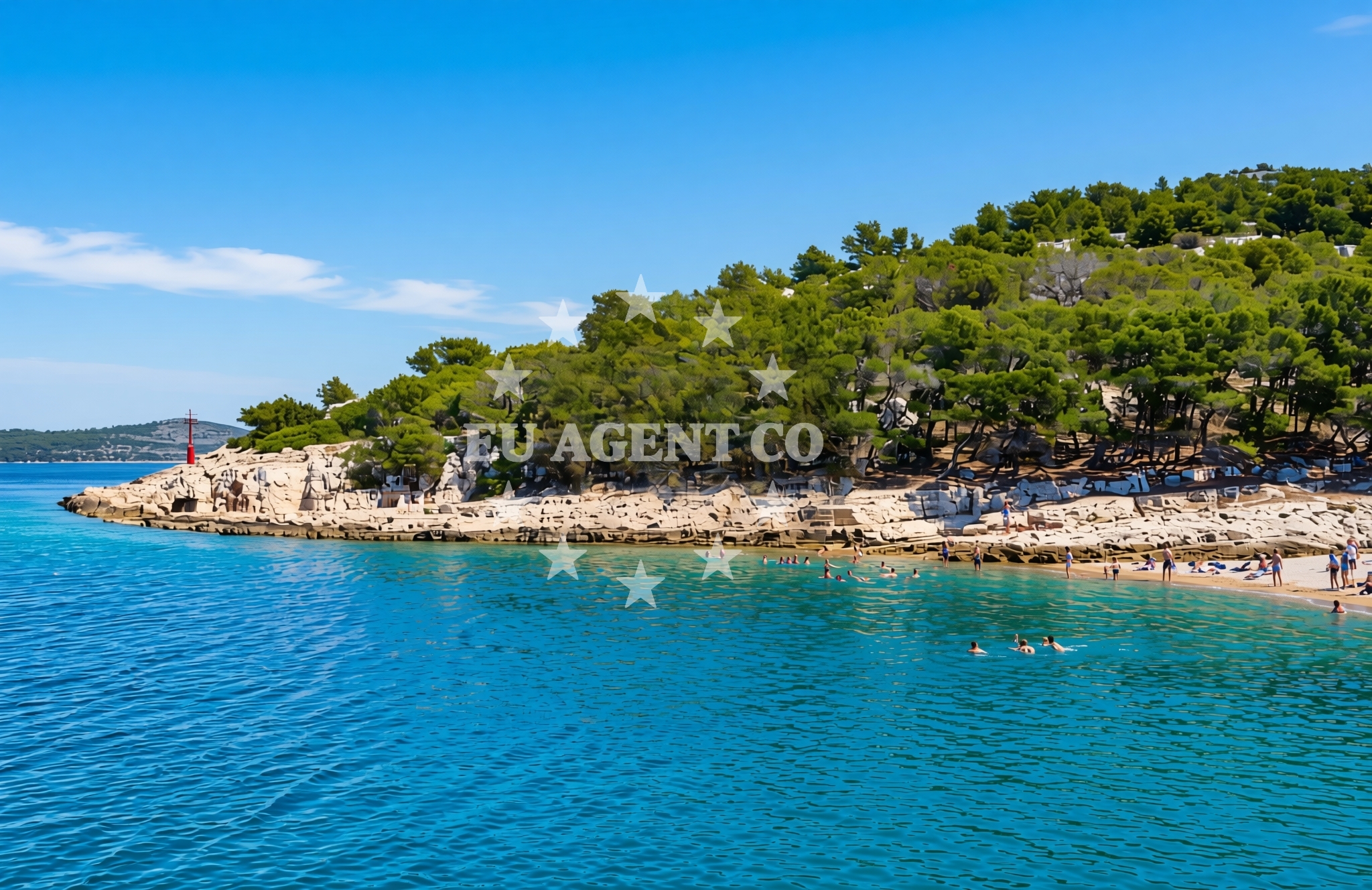 Shoreline and swimming area at Muna, Žirje (Žirje) Beach in Muna