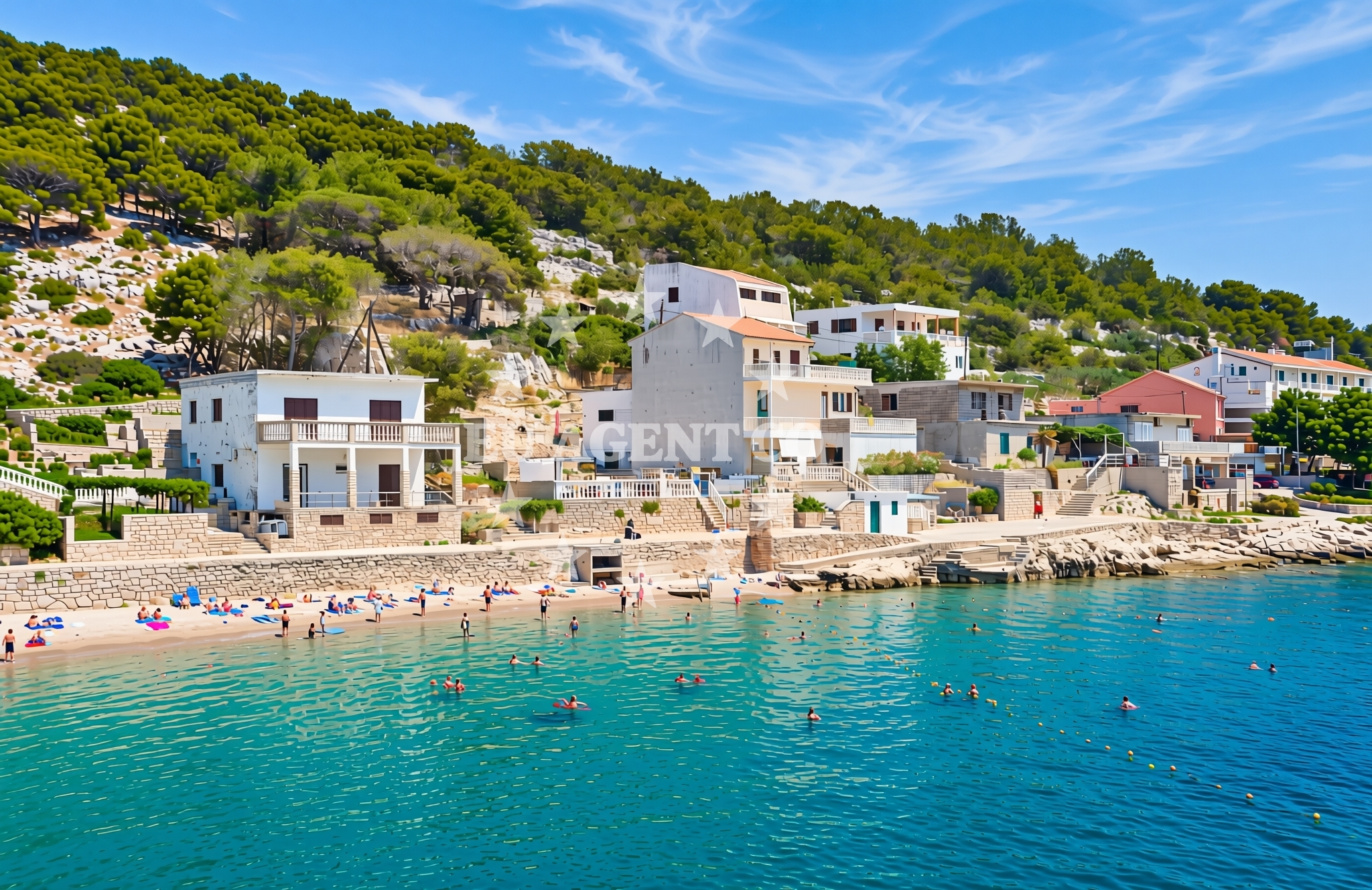 Beach facilities and surroundings at Muna, Žirje (Žirje) Beach in Muna