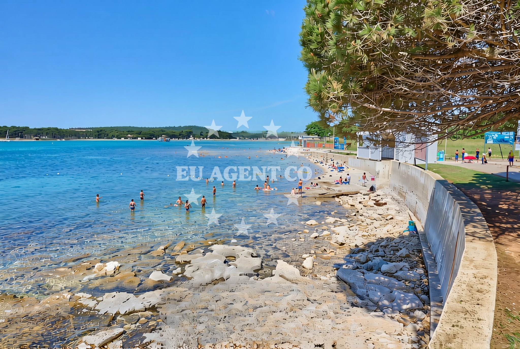 Shoreline and swimming area at Mutila, Medulin Beach in Mutila