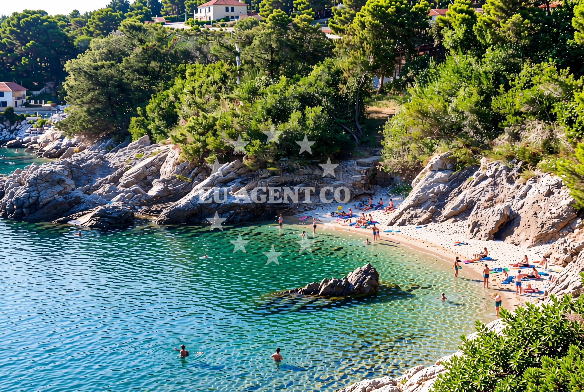 Overview of Nerezine jug, Nerezine (Lošinj) Beach in Nerezine jug