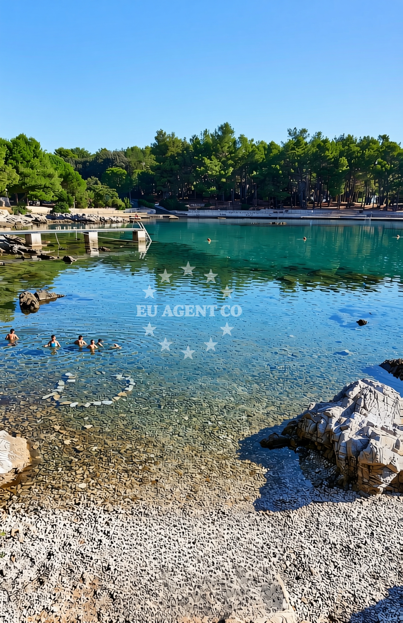 Sea and coastal view of Nerezine jug, Nerezine (Lošinj) Beach in Nerezine jug