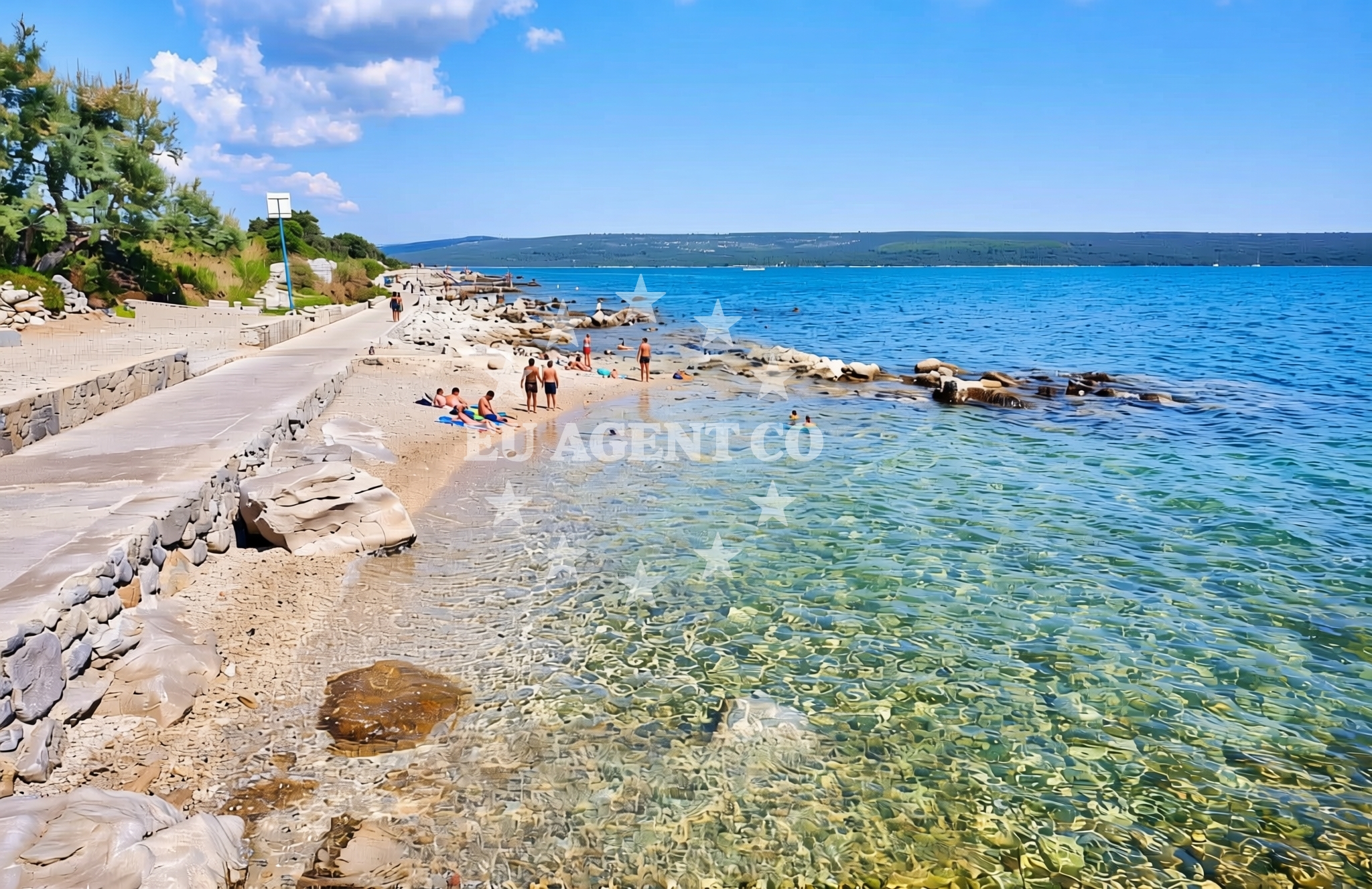 Sea and coastal view of Nerezine sjever, Nerezine (Lošinj) Beach in Nerezine sjever