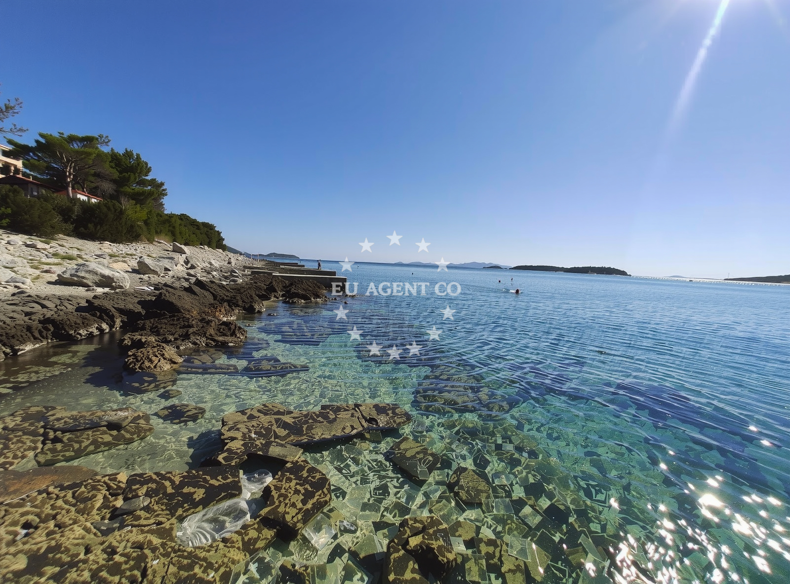 Shoreline and swimming area at Nova beach in Uvala Široka bb, Vela Luka