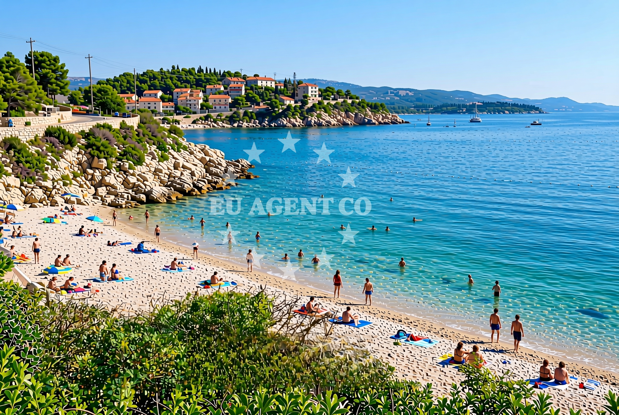 Beach facilities and surroundings at Nova Poštica istok, Vrboska (Hvar) Beach in Nova Poštica istok