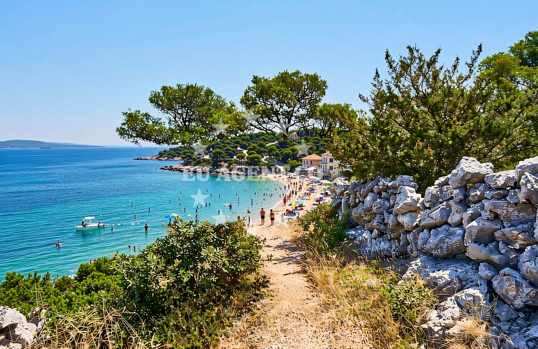 Sea and coastal view of Nozdra vela, Kaprije (Kaprije) Beach in Nozdra vela