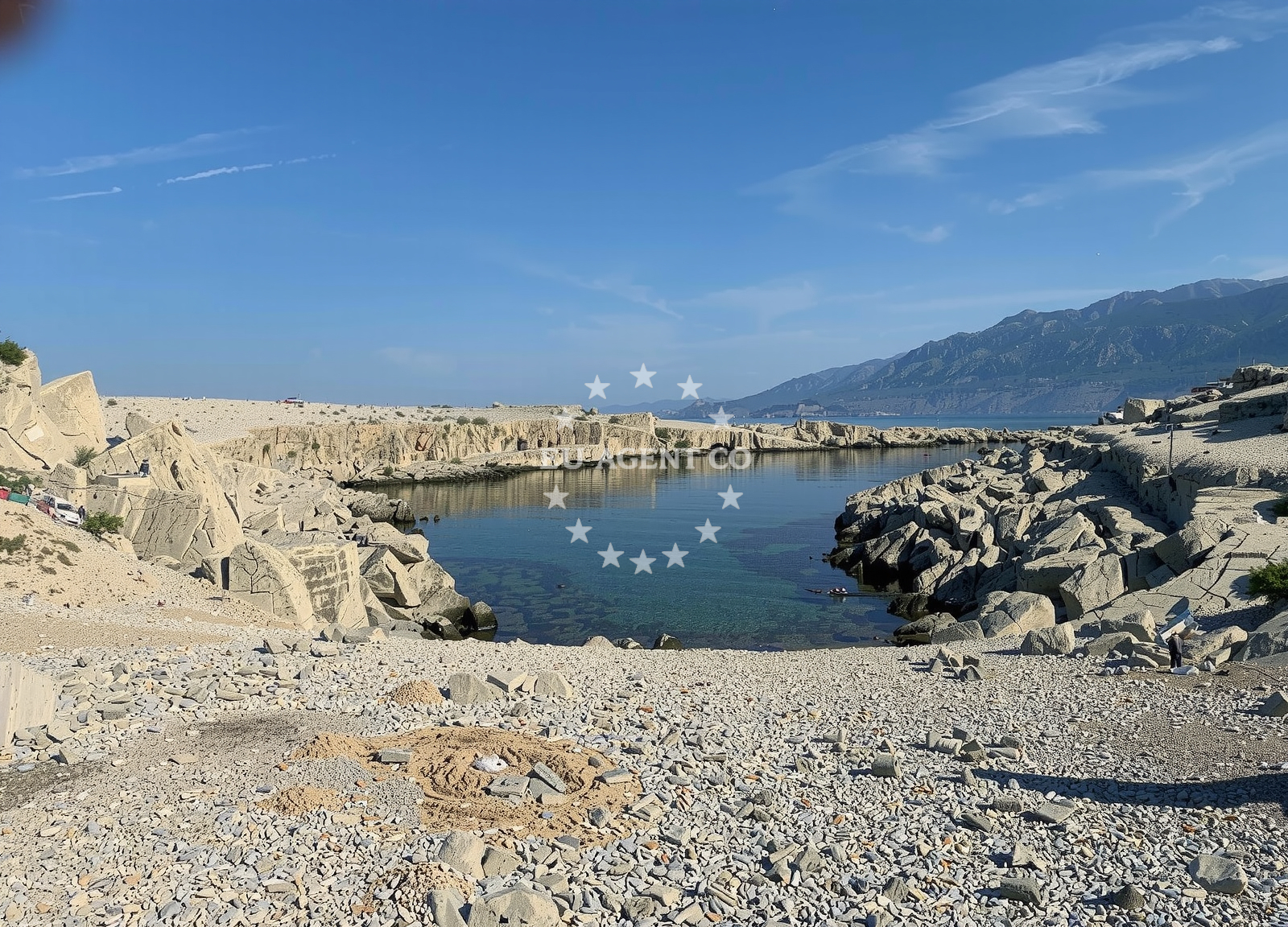 Beach facilities and surroundings at Nudist Beach Jadra in , Novalja