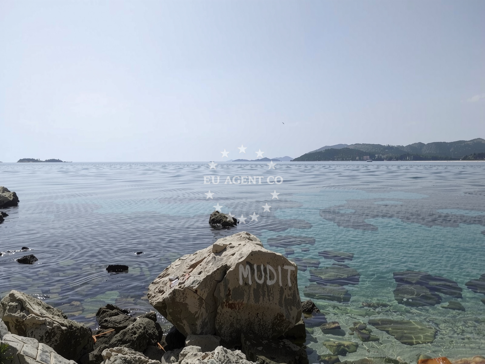Sea and coastal view of Nudist FKK beach Dubrovnik in Plat 18, Mlini