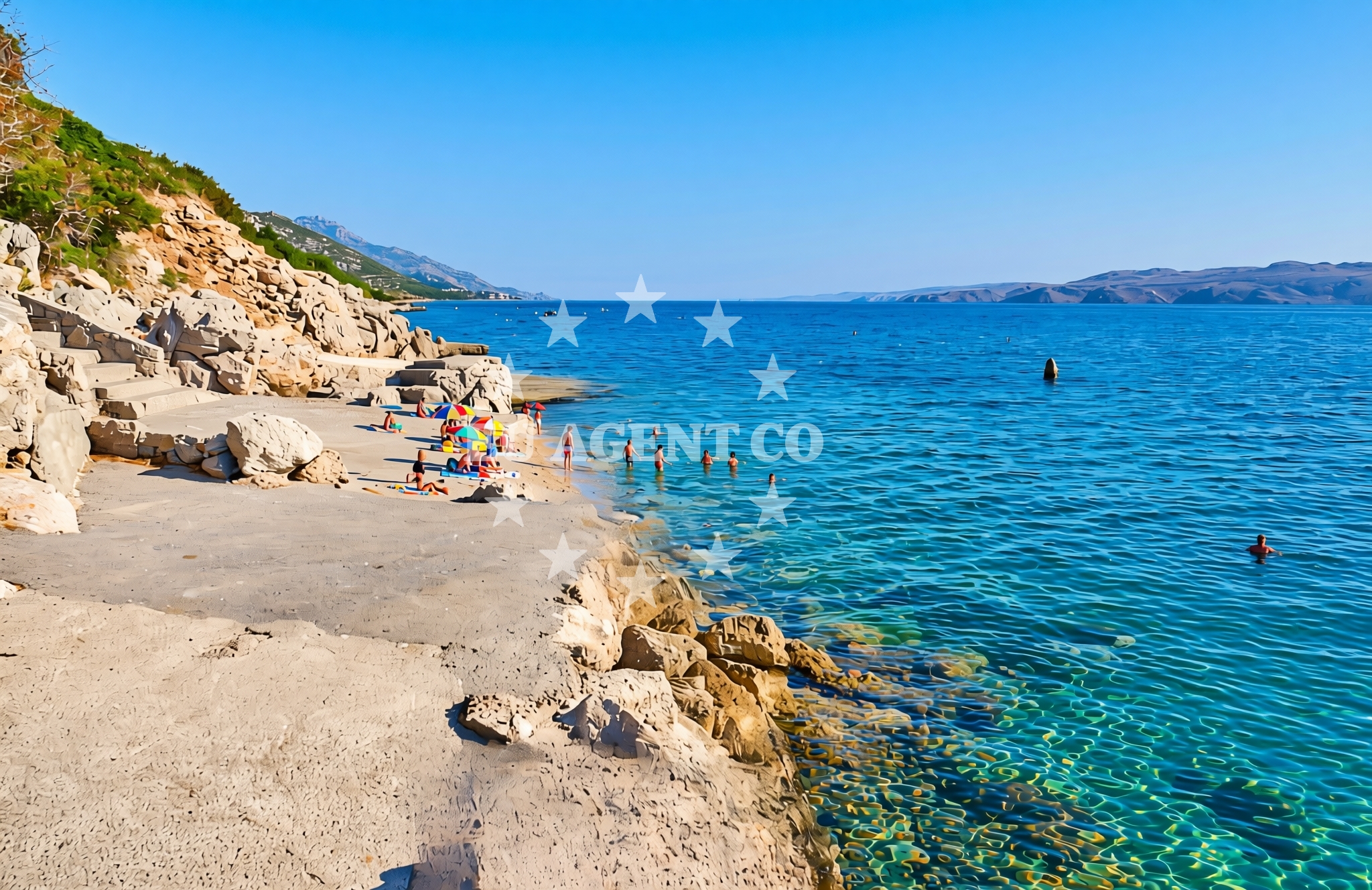 Shoreline and swimming area at Oleander, Cesarica Beach in Oleander