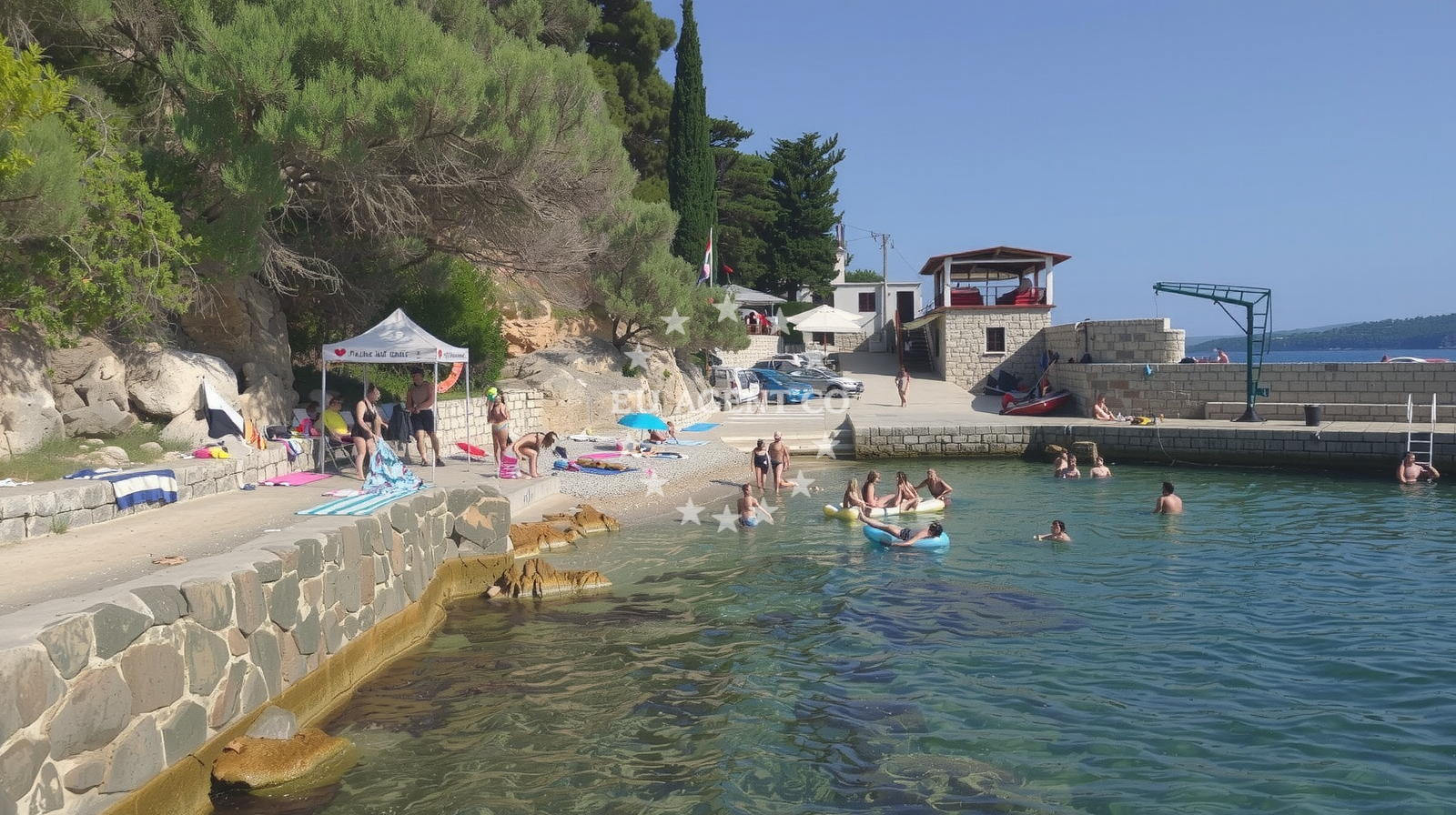 Beach facilities and surroundings at Orasac beach in Pod Bracevo brdo 4, Orasac