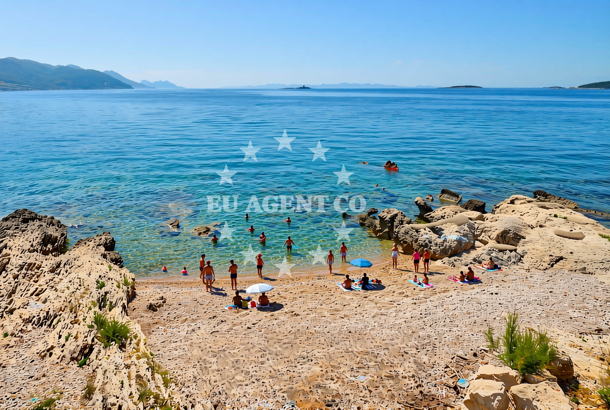 Sea and coastal view of Orebić istok, Orebić Beach in Orebić istok