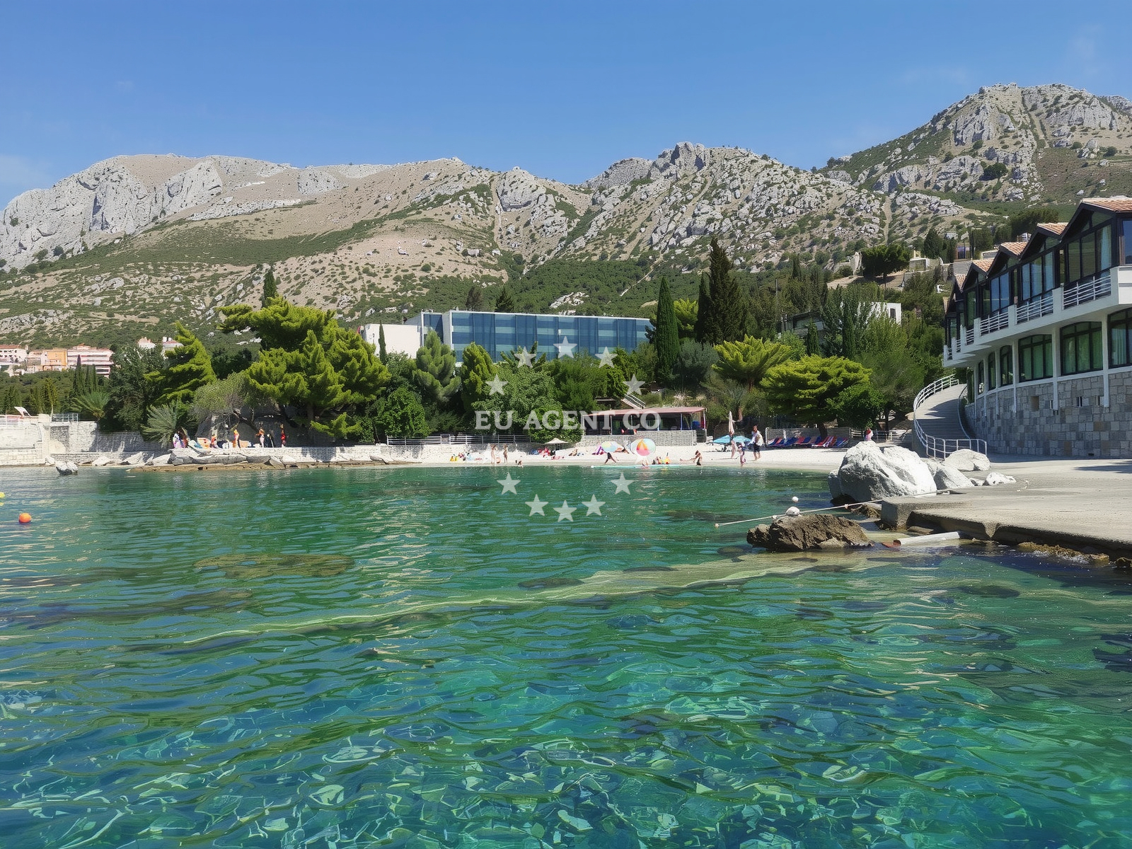 Shoreline and swimming area at Orphee beach in Plat 18, Mlini