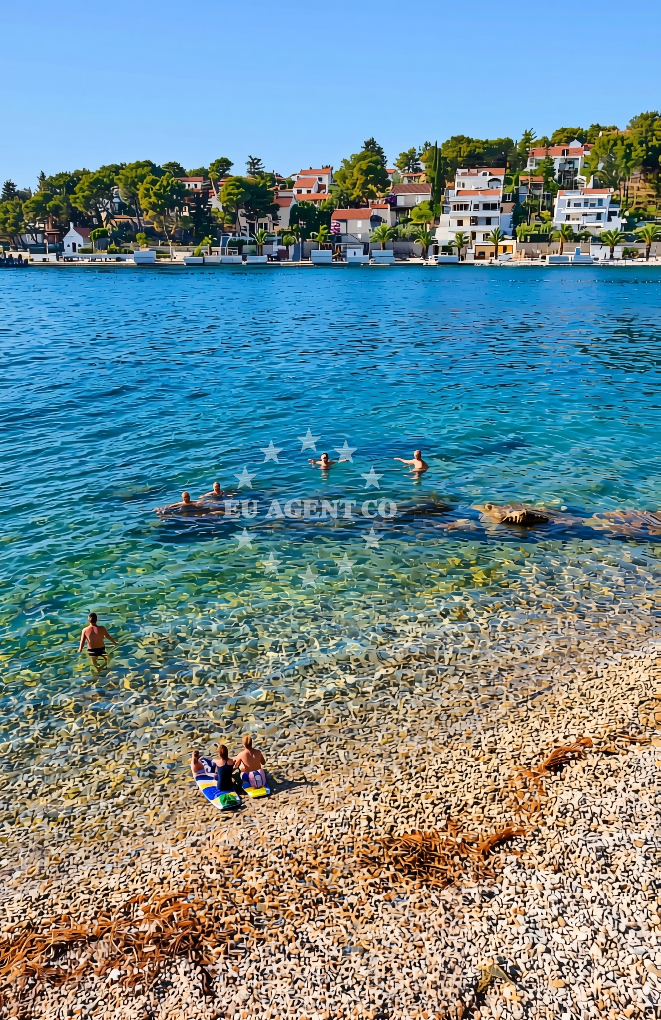 Beach facilities and surroundings at Osam, Milna (Brač) Beach in Osam