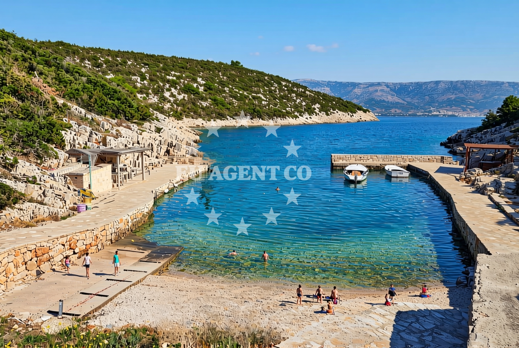 Beach facilities and surroundings at Oskorušica, Vrbanj (Hvar) Beach in Oskorušica