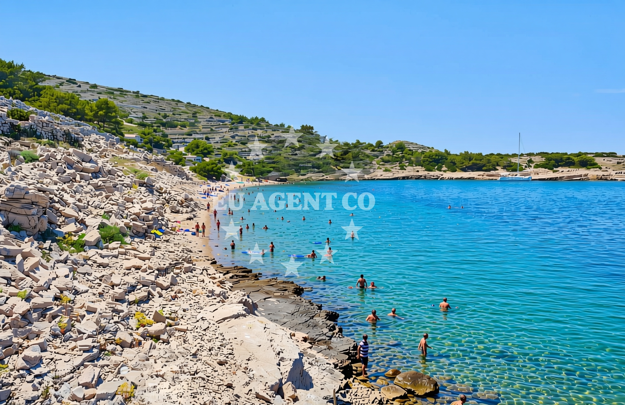 Beach facilities and surroundings at Oštrica, Žirje (Žirje) Beach in Oštrica