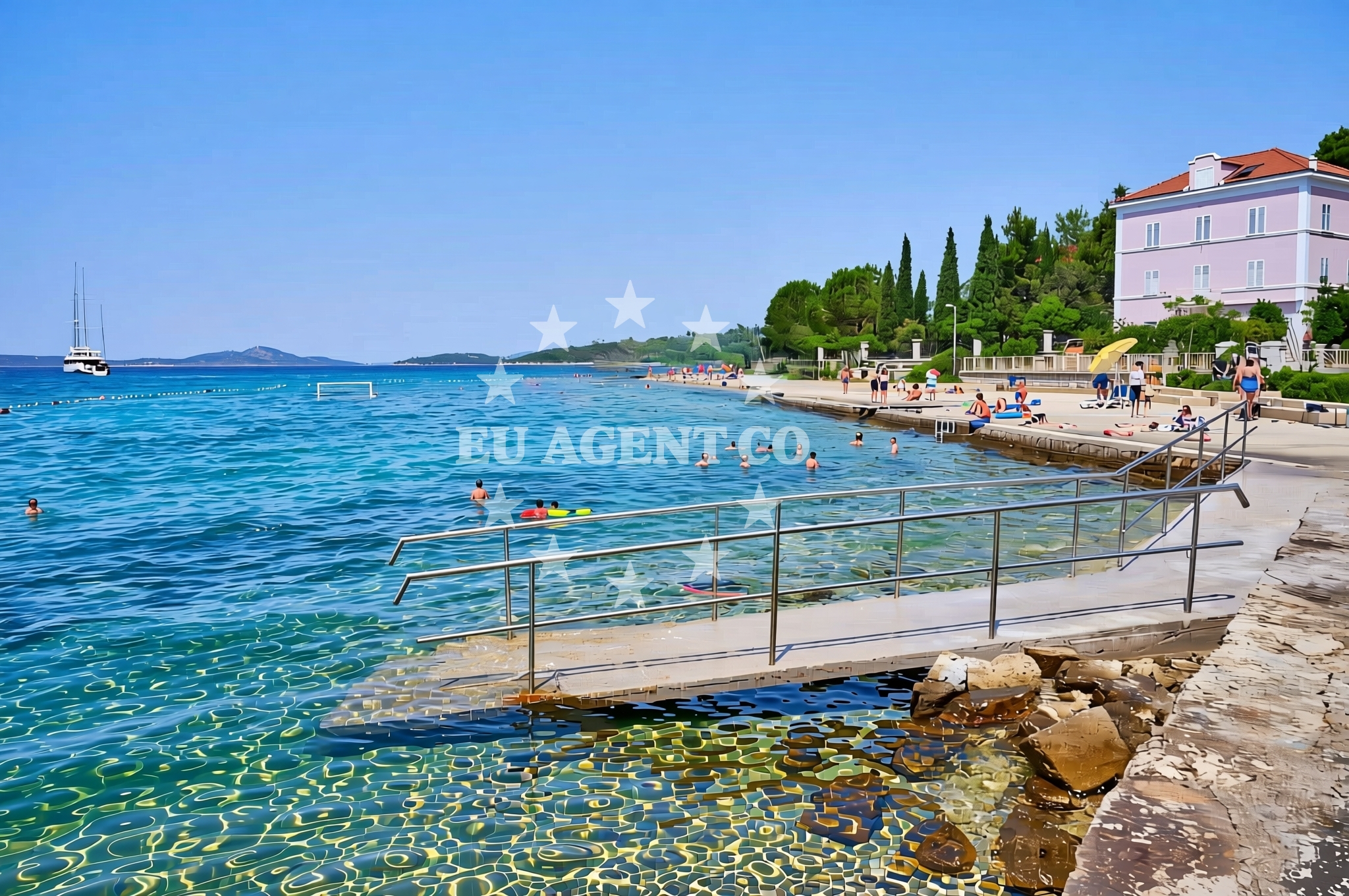 Beach facilities and surroundings at Oštrica, Zlarin (Zlarin) Beach in Oštrica