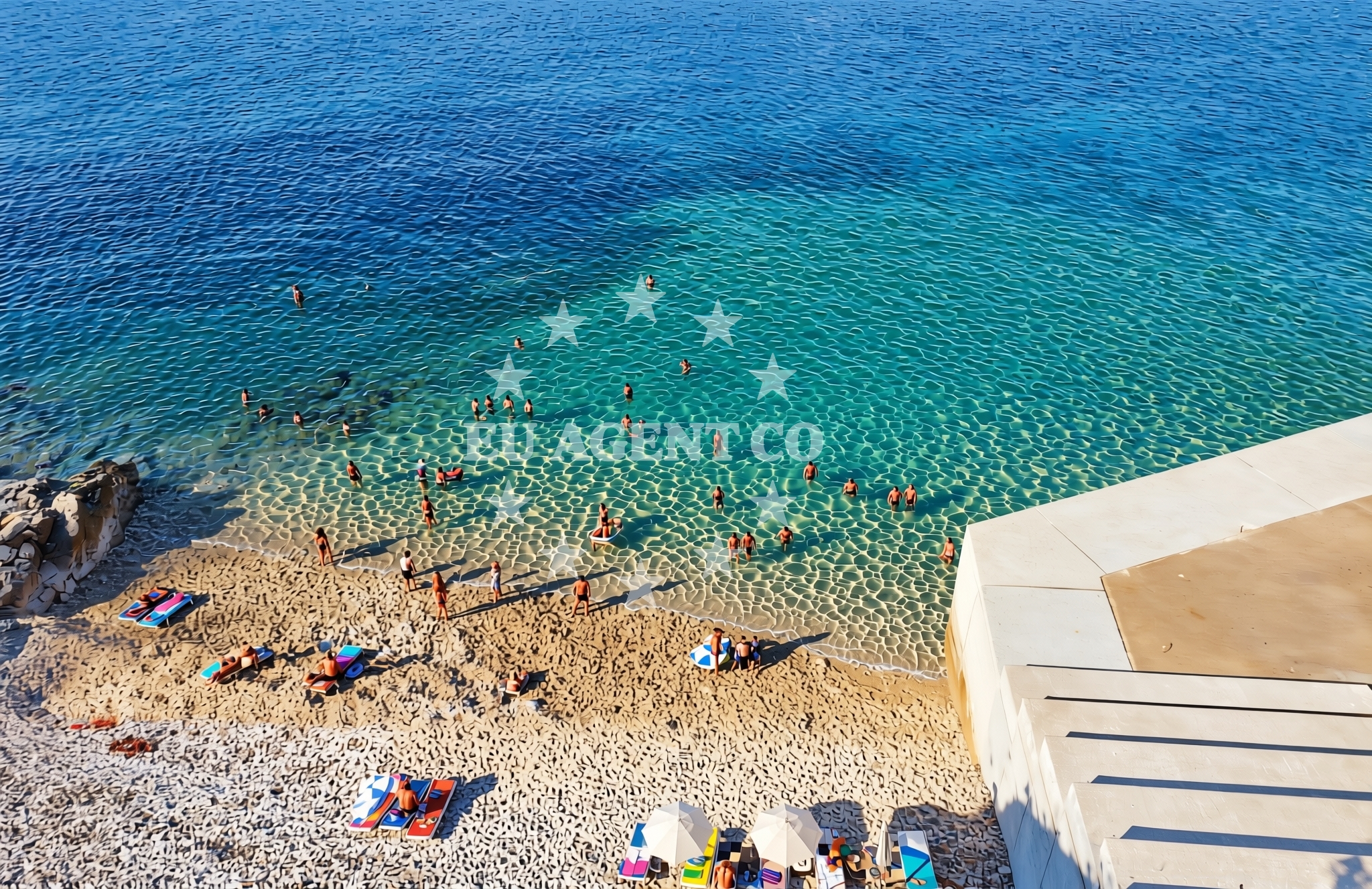 Overview of Ostrugova jug, Mali Lošinj (Lošinj) Beach in Ostrugova jug